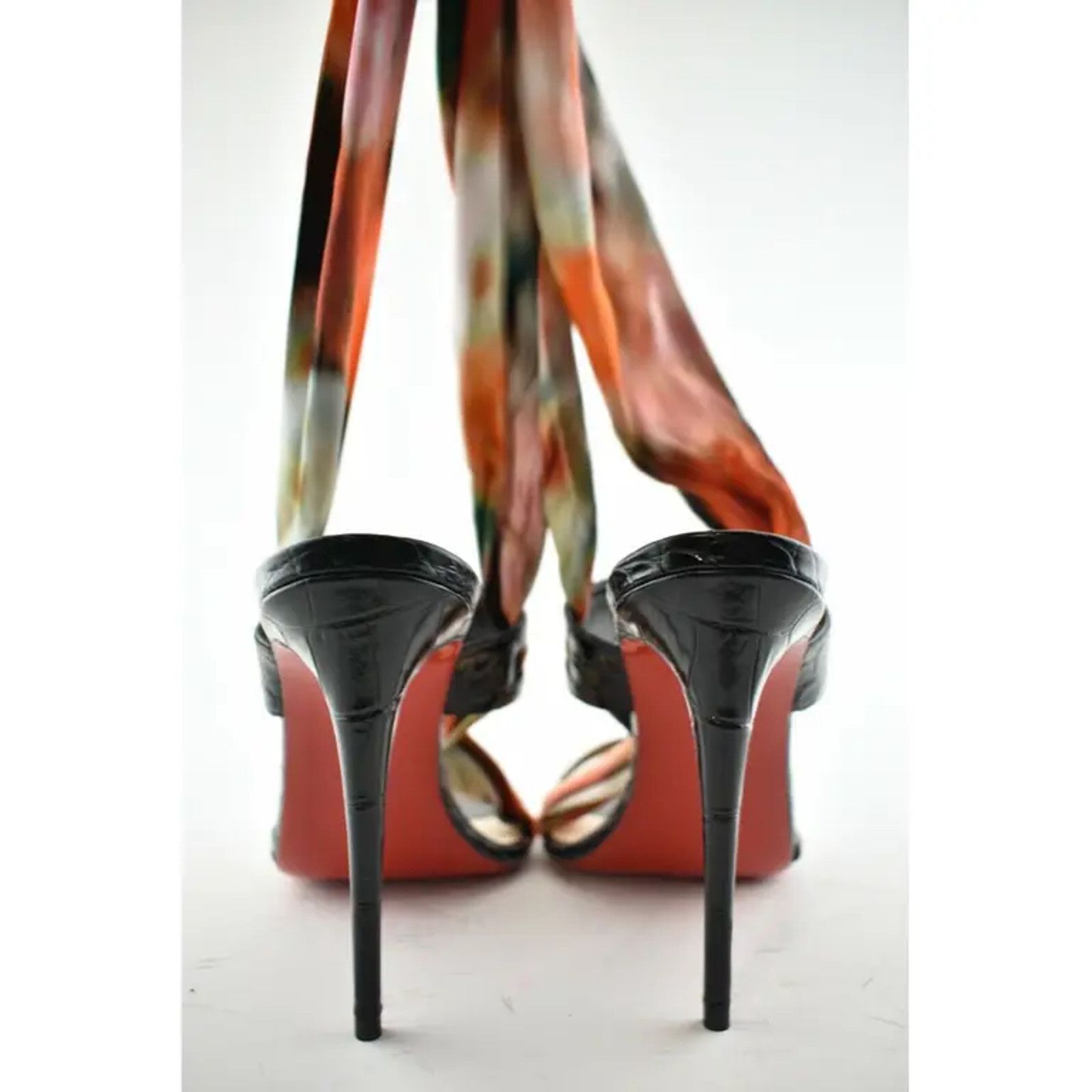 Christian Louboutin Foulard Cheville 100 Black Red Lace Up Sandal Heel Pump 37 Size US 7 / IT 37 - 10 Thumbnail