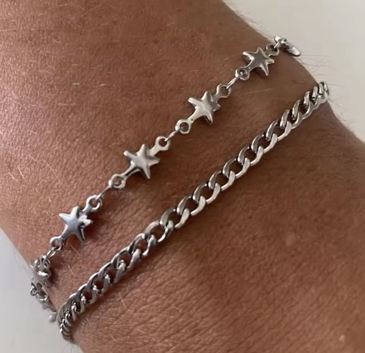 Jewelry Men's Fashion Stainless Steel Double Chain Star Bracelets Size ONE SIZE - 1 Thumbnail