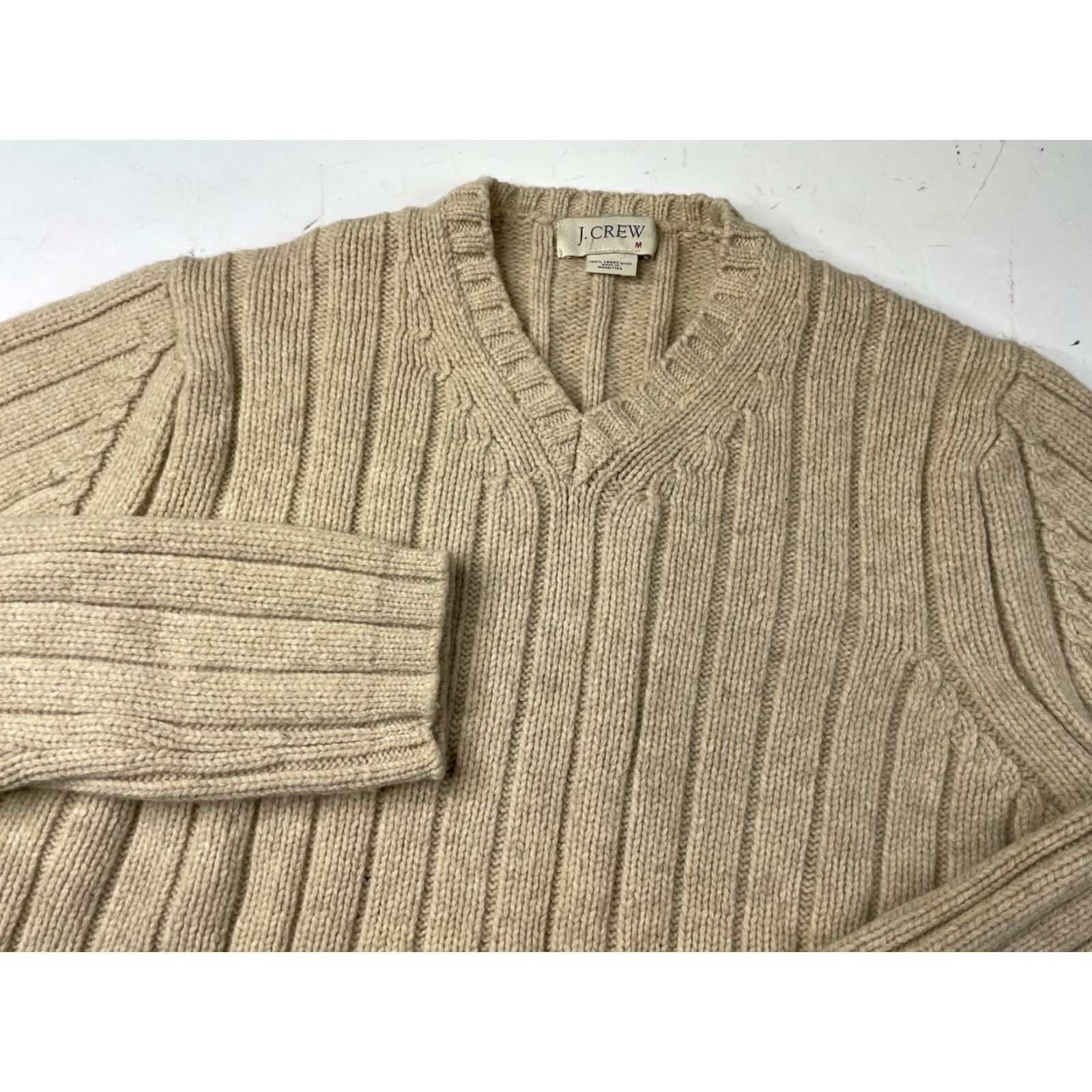 Vintage VINTAGE J Crew Sweater Men M V-Neck Lambswool Beige Ribbed Solid 100% Heavy Tan Beige Size US M / EU 48-50 / 2 - 2 Thumbnail