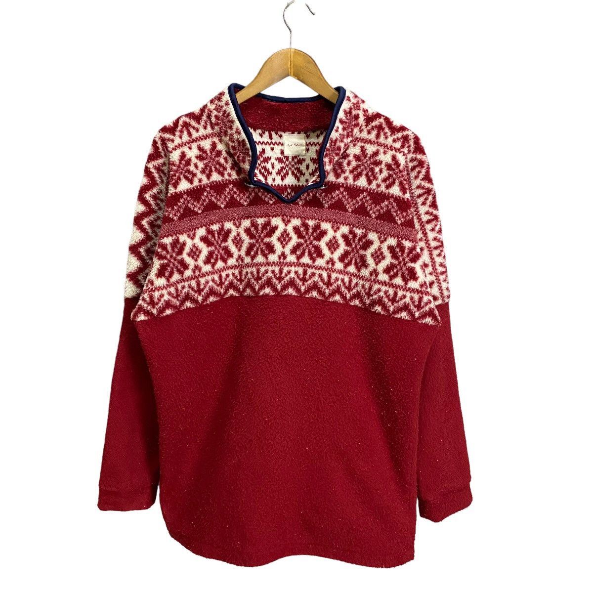 image of Karl Helmut Red Snowflake Scoop Neck Pullover Sweater, Men's (Size Medium)
