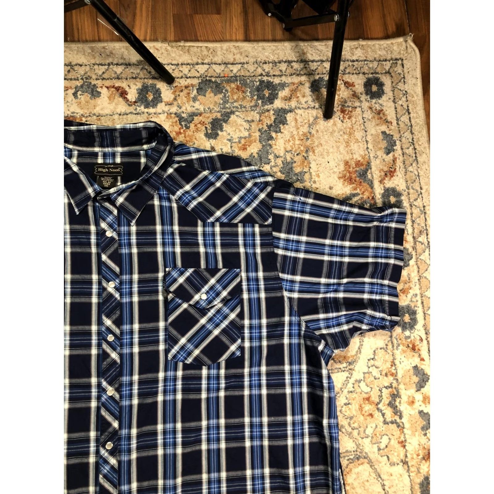 Vintage High Noon Shirt Mens 6XL Blue Plaid Short Sleeve Western Snap Pockets Casual Size US XXL / EU 58 / 5 - 4 Thumbnail