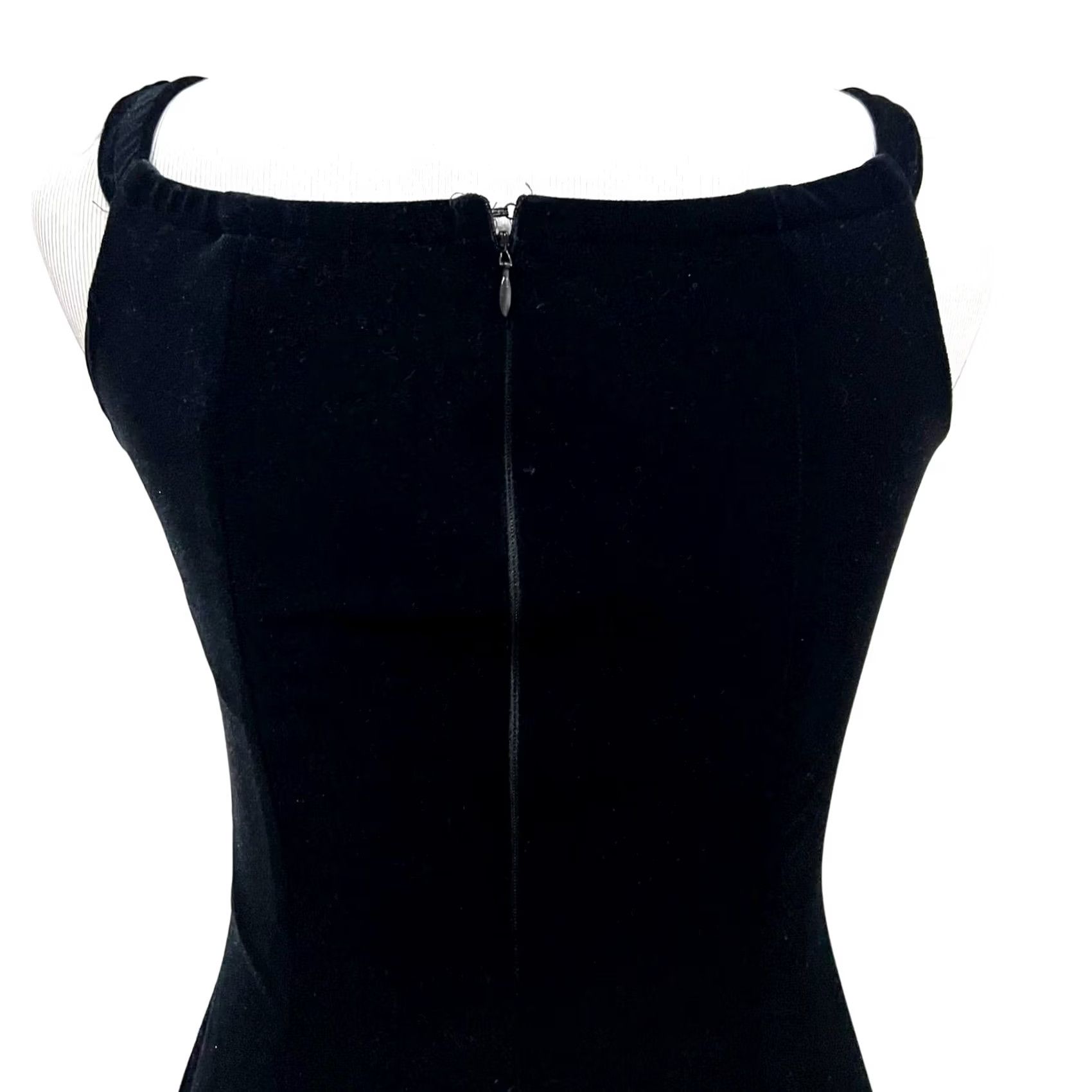 Velvet VINTAGE Bari Jay Maxi Dress Black Velvety Sheath Sleeveless 3/4 Sz © 50" Long Slit 90s Y2K Party/Cocktail Formal Womens Size XS / US 0-2 / IT 36-38 - 6 Thumbnail