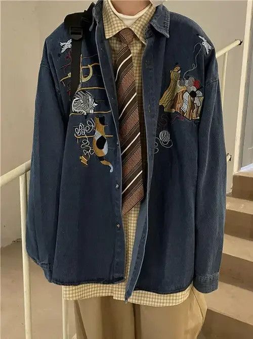 VIBE Retro y2k fashion animal embroidered denim shirt aesthetic Size US M / EU 48-50 / 2 - 7 Thumbnail