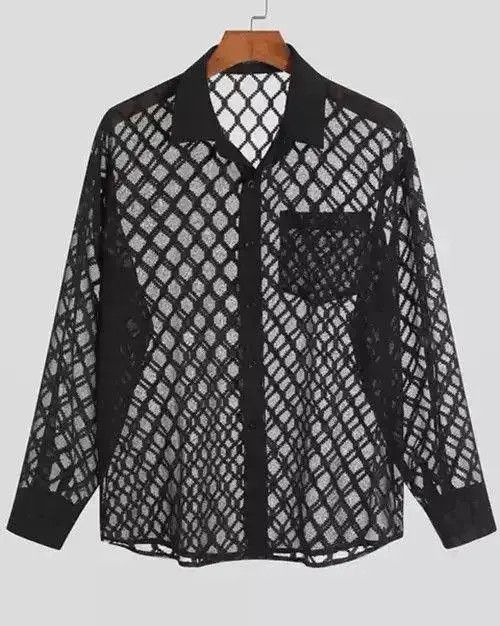 VIBE Black Mesh Collared Shirt Size US M / EU 48-50 / 2 - 2 Thumbnail