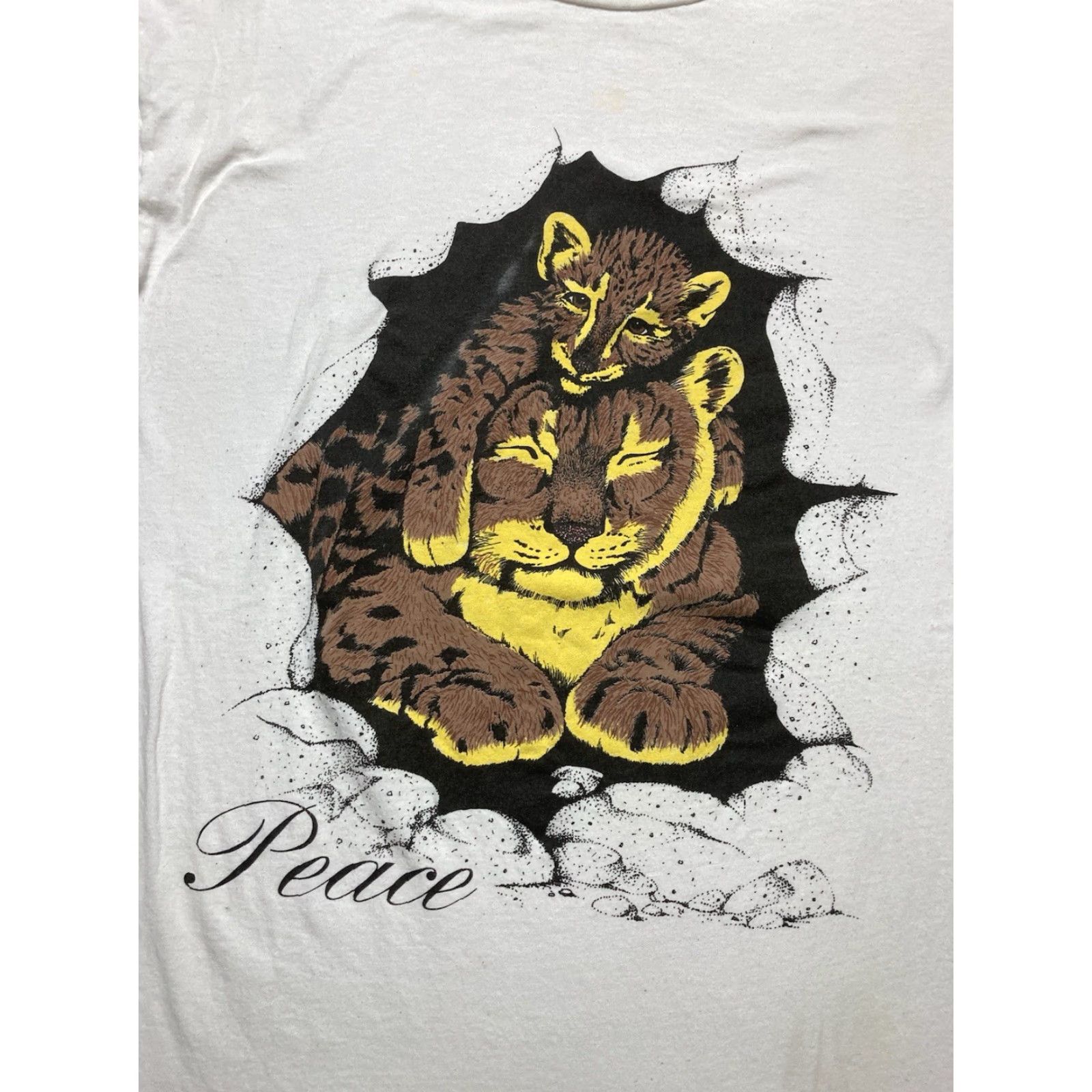 Vintage VINTAGE 80s 90s T SHIRT Peace Tiger Cub Animal Tee Oversized XL Long Men White shirt Size US XL / EU 56 / 4 - 2 Thumbnail