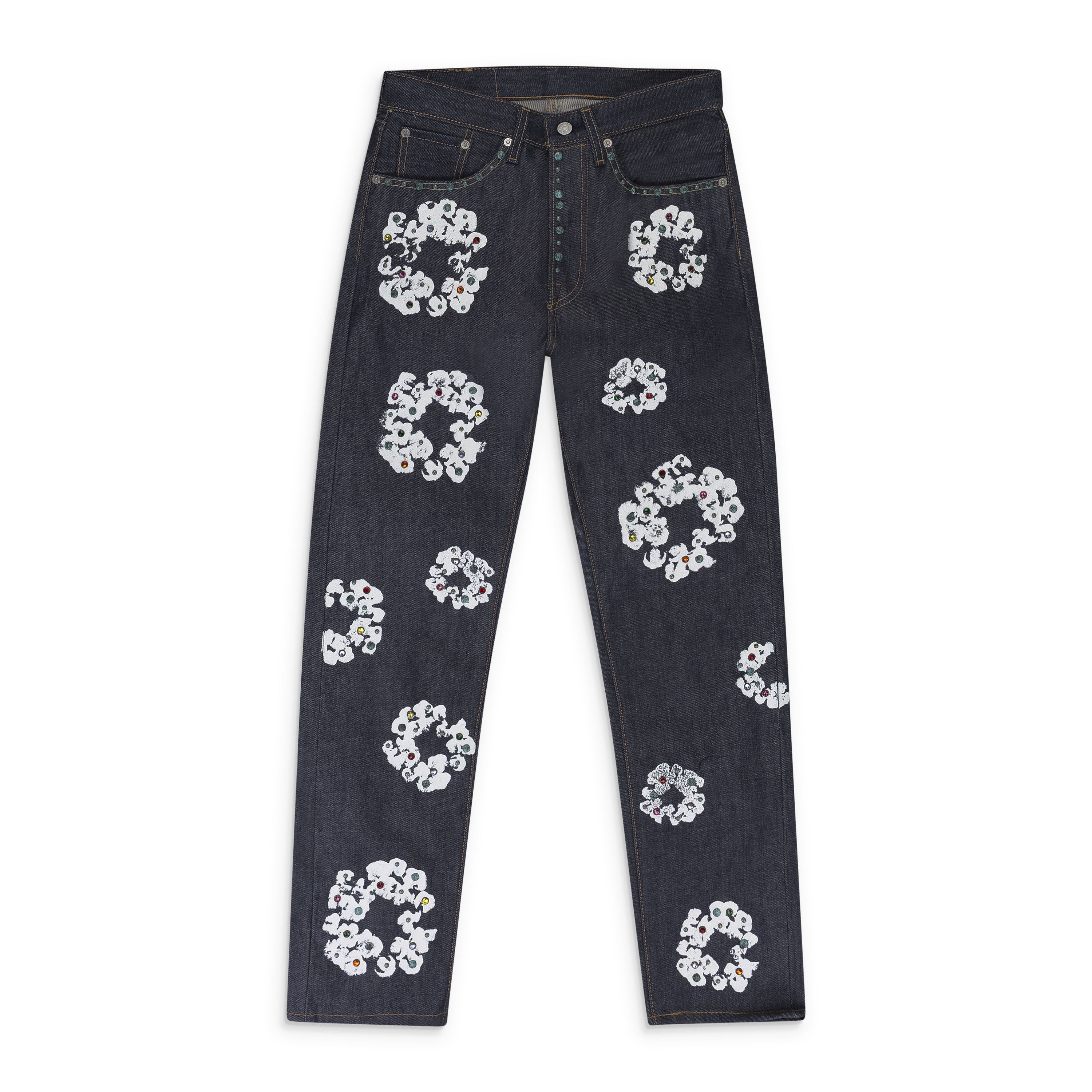 DENIM TEARS Indigo Rhinestone Cotton Wreath Jeans Size 29 Size US 29 - 1 Thumbnail