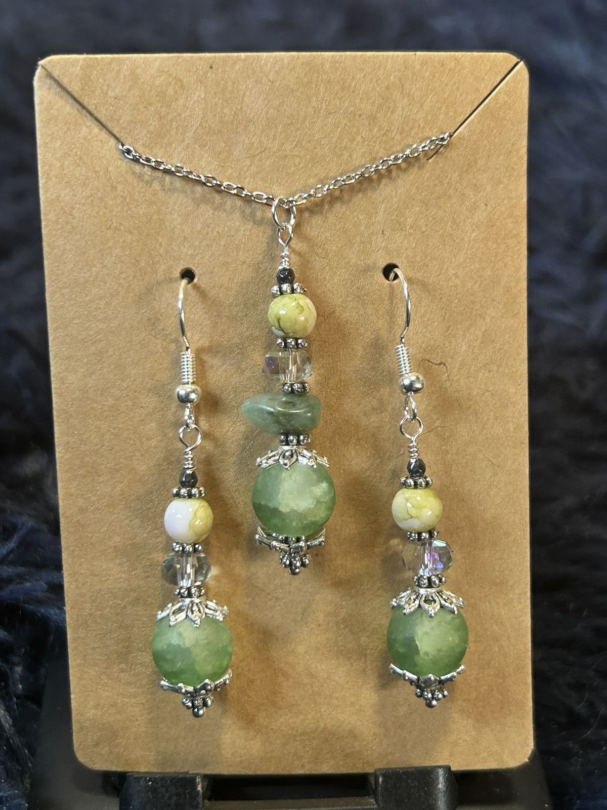 Handmade Handcrafted green crackle glass aventurine crystal set Size ONE SIZE - 2 Thumbnail