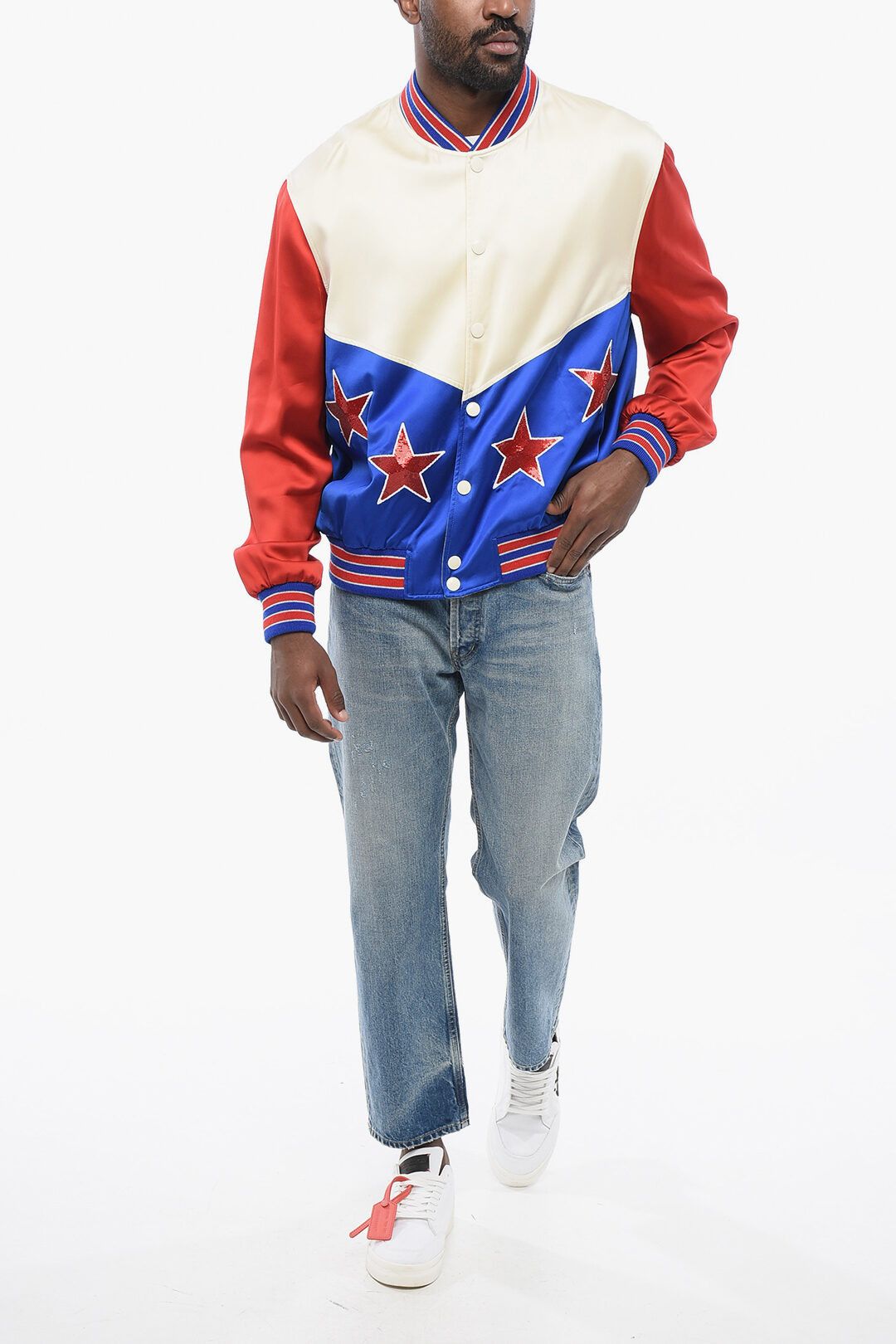 Celine og1mm0825 Color Block Stars Satin Bomber Jacket Multicolor Size US M / EU 48-50 / 2 - 4 Thumbnail