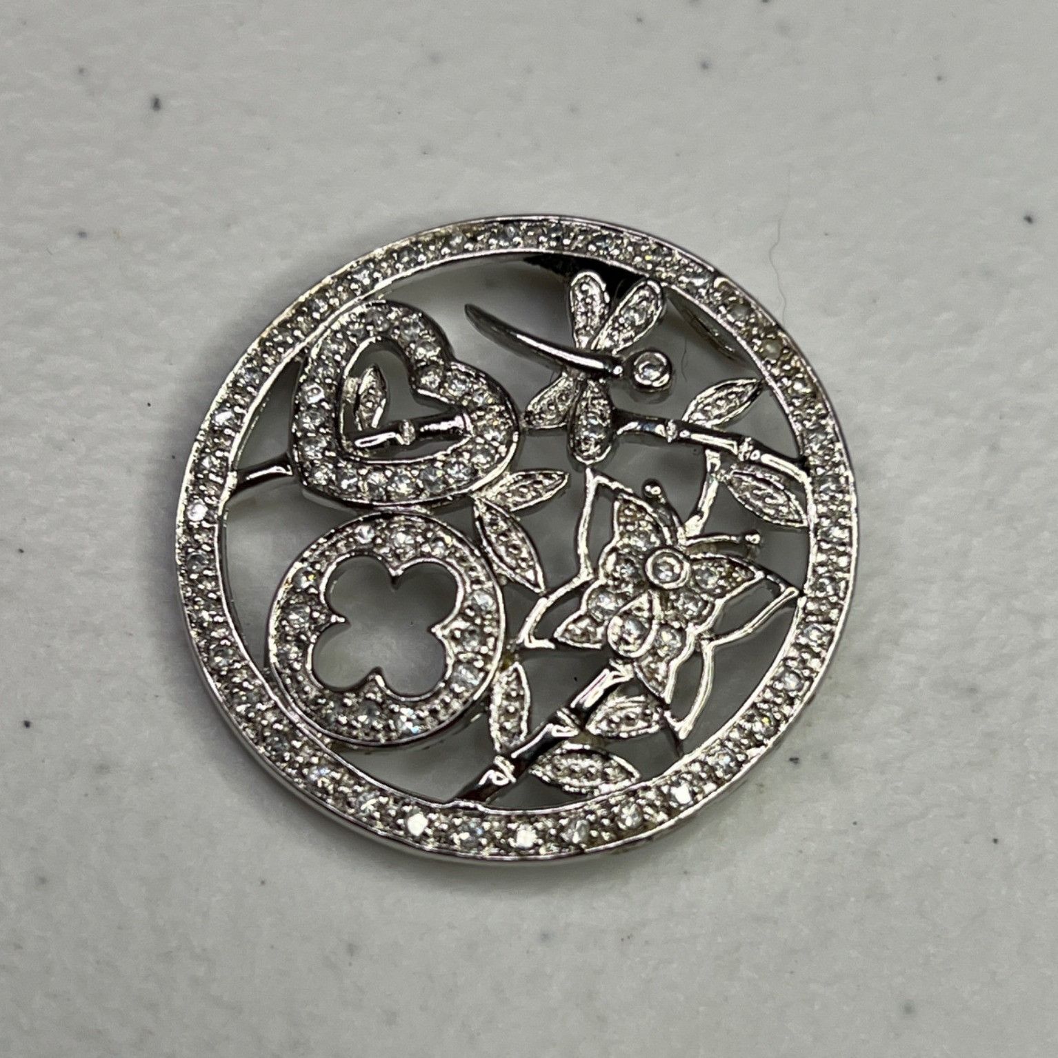 Designer Round Silver Tone Cubic Zirconia Pendant With Floral Design Size ONE SIZE - 6 Thumbnail