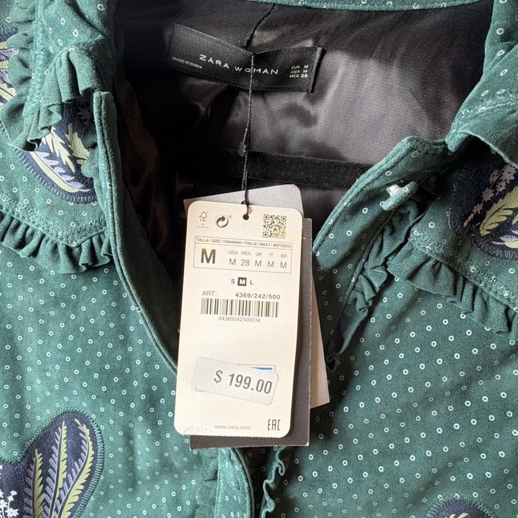 Zara NWT Zara Woman Green Lambskin Embroidered Jacket M Size M / US 6-8 / IT 42-44 - 12 Thumbnail