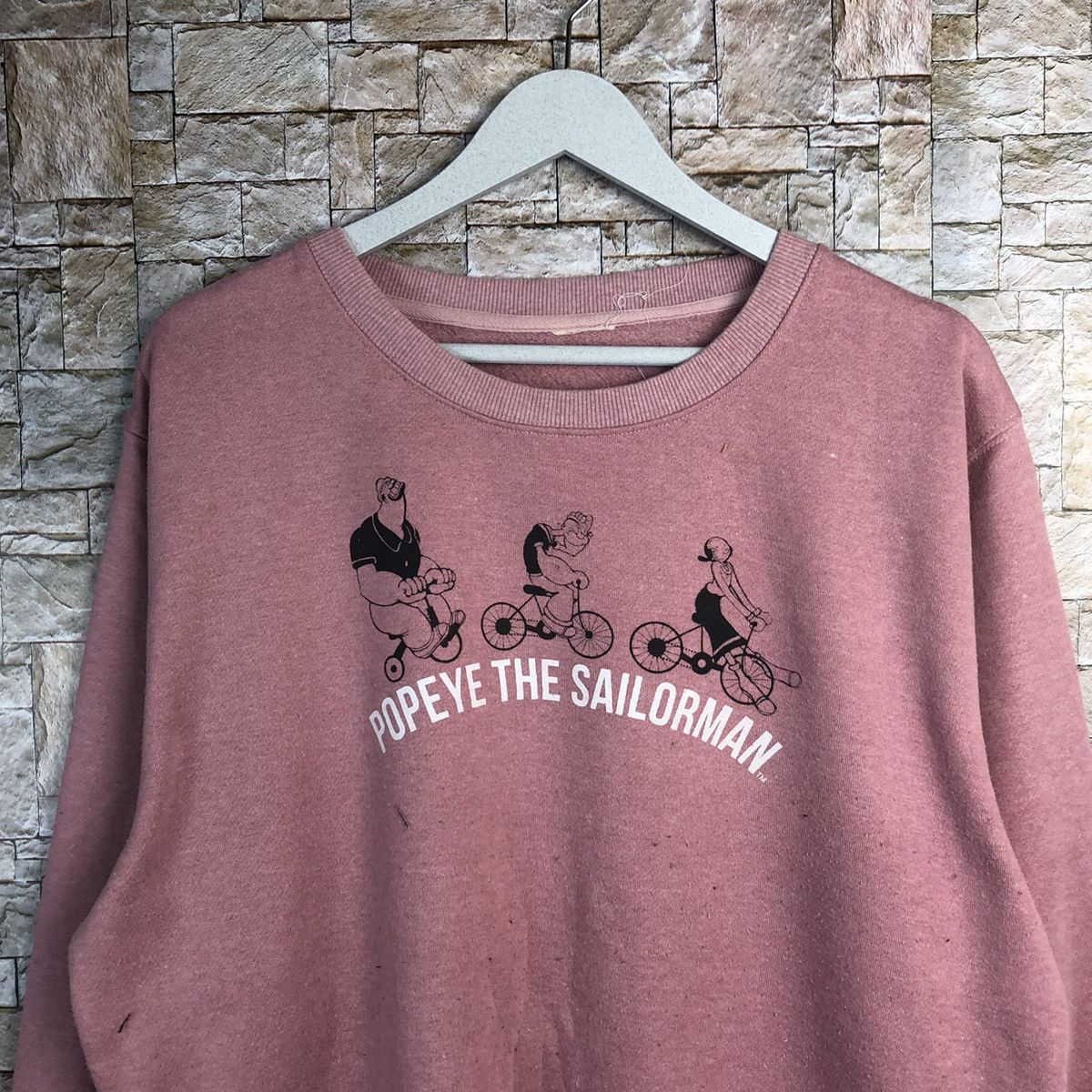Disney × Japanese Brand Popeye The Sailmon Pink vintage cartoon Sweatshirt #A197 Size US L / EU 52-54 / 3 - 5 Thumbnail