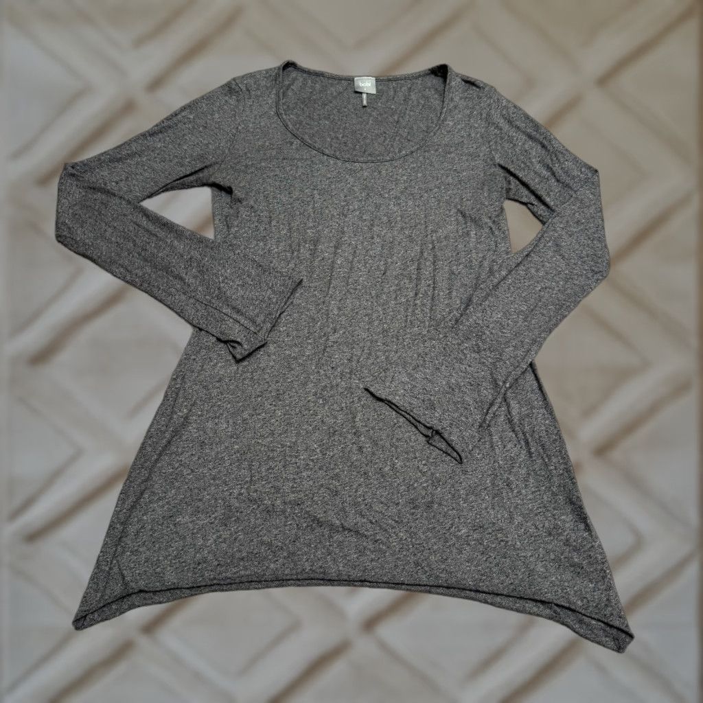 Vintage Bobi Blouse Womens Tunic Long Sleeve Gray Knit 100% Cotton Bell Sleeve Scoop Neck Casual Shirt Large Size L / US 10 / IT 46 - 1 Thumbnail