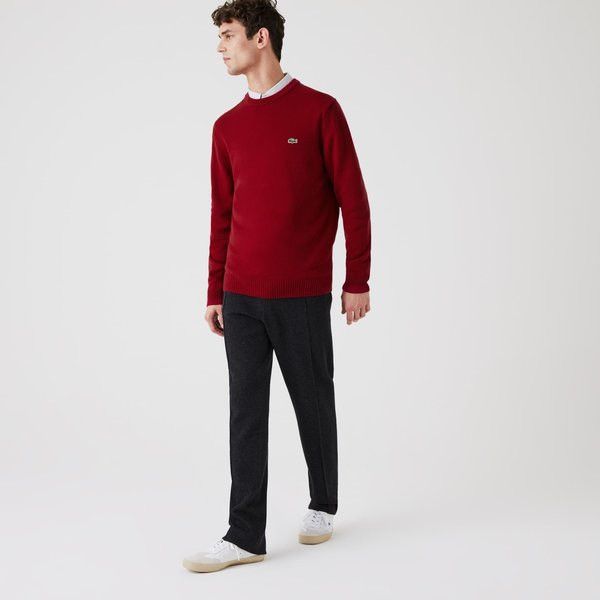 Lacoste 🔥 LACOSTE Wool Crewneck Sweater Burgundy Crocodile Logo 4XL Size US XXL / EU 58 / 5 - 2 Thumbnail