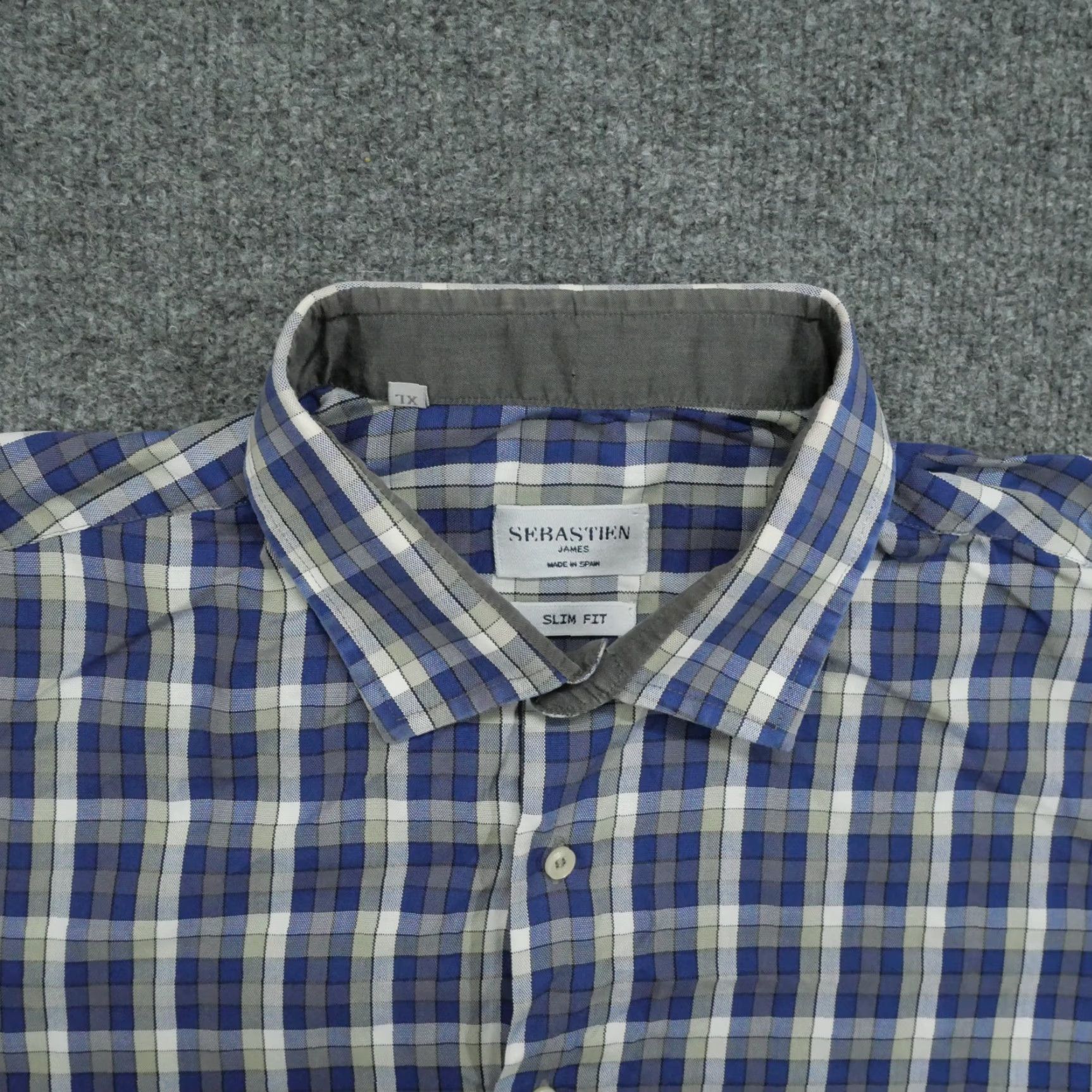 Vintage Sebastien James Shirt Mens XL Blue Grey Plaid Button Up Long Sleeve Slim Fit Size US XL / EU 56 / 4 - 4 Thumbnail