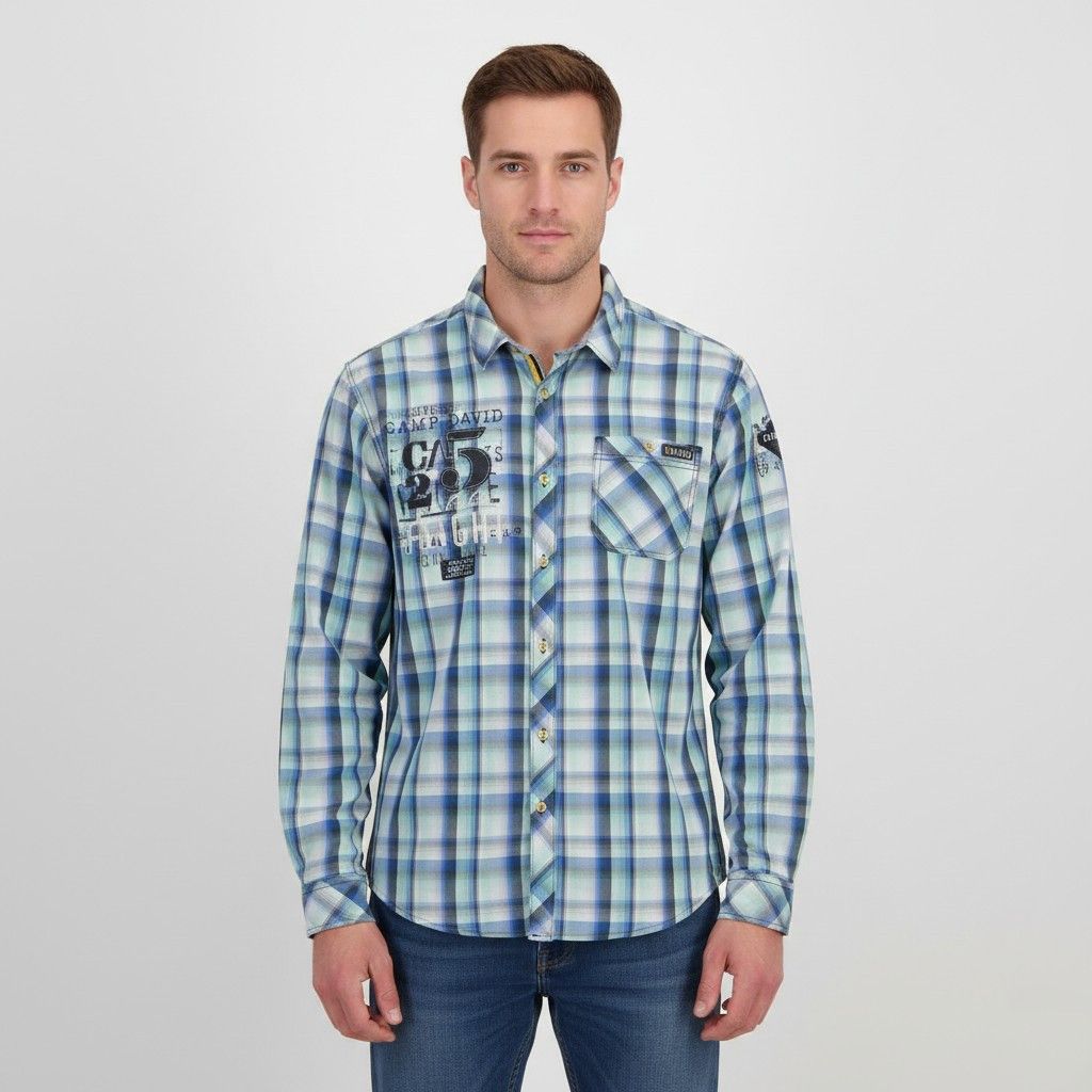 Camp David Camp David Men XXL Casual Shirt Blue Check 7790 Size US XXL / EU 58 / 5 - 1 Thumbnail