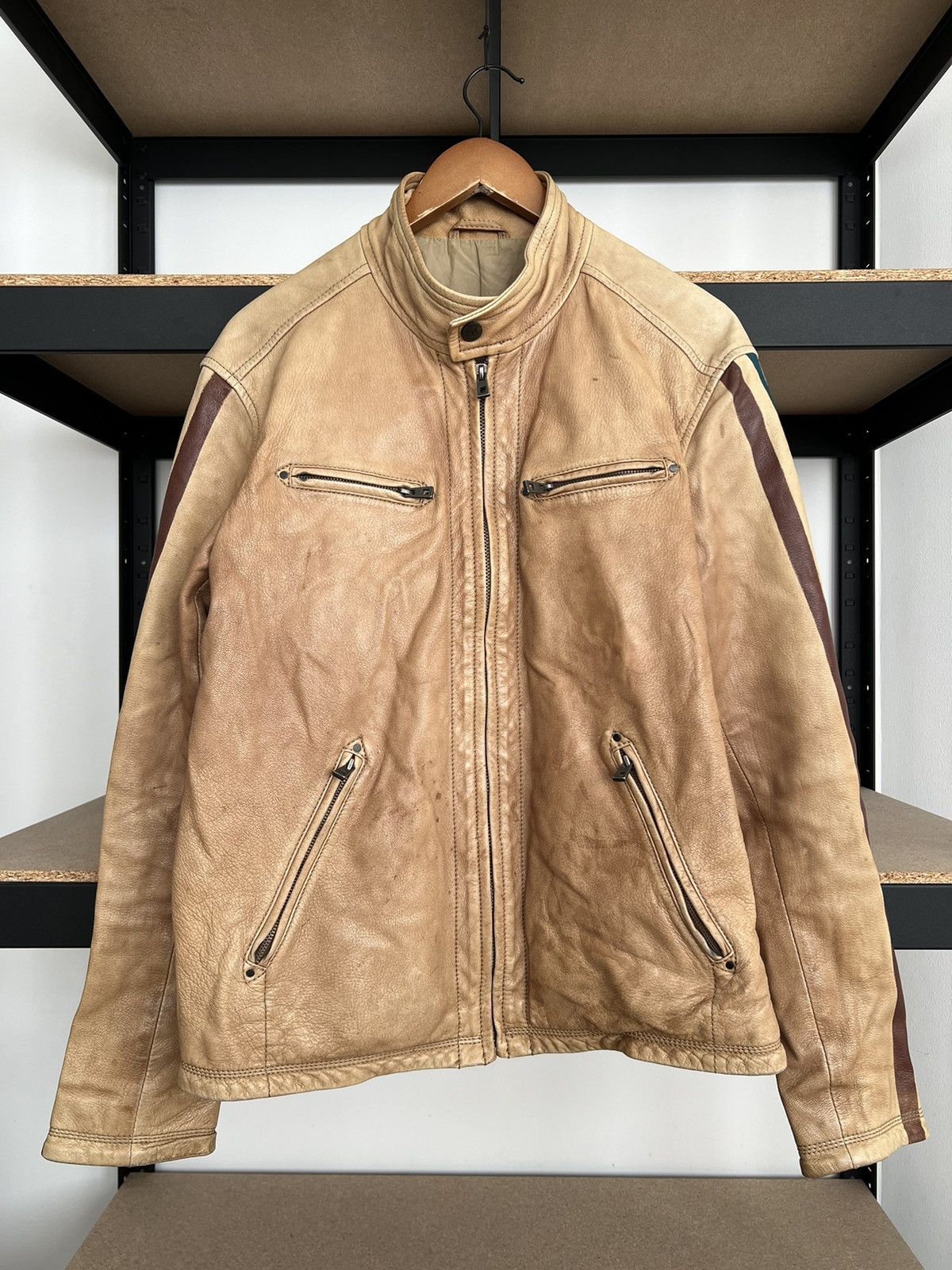 Strellson Strellson Moto Racing Faded Leather Jacket Sz 52 Size US L / EU 52-54 / 3 - 2 Thumbnail