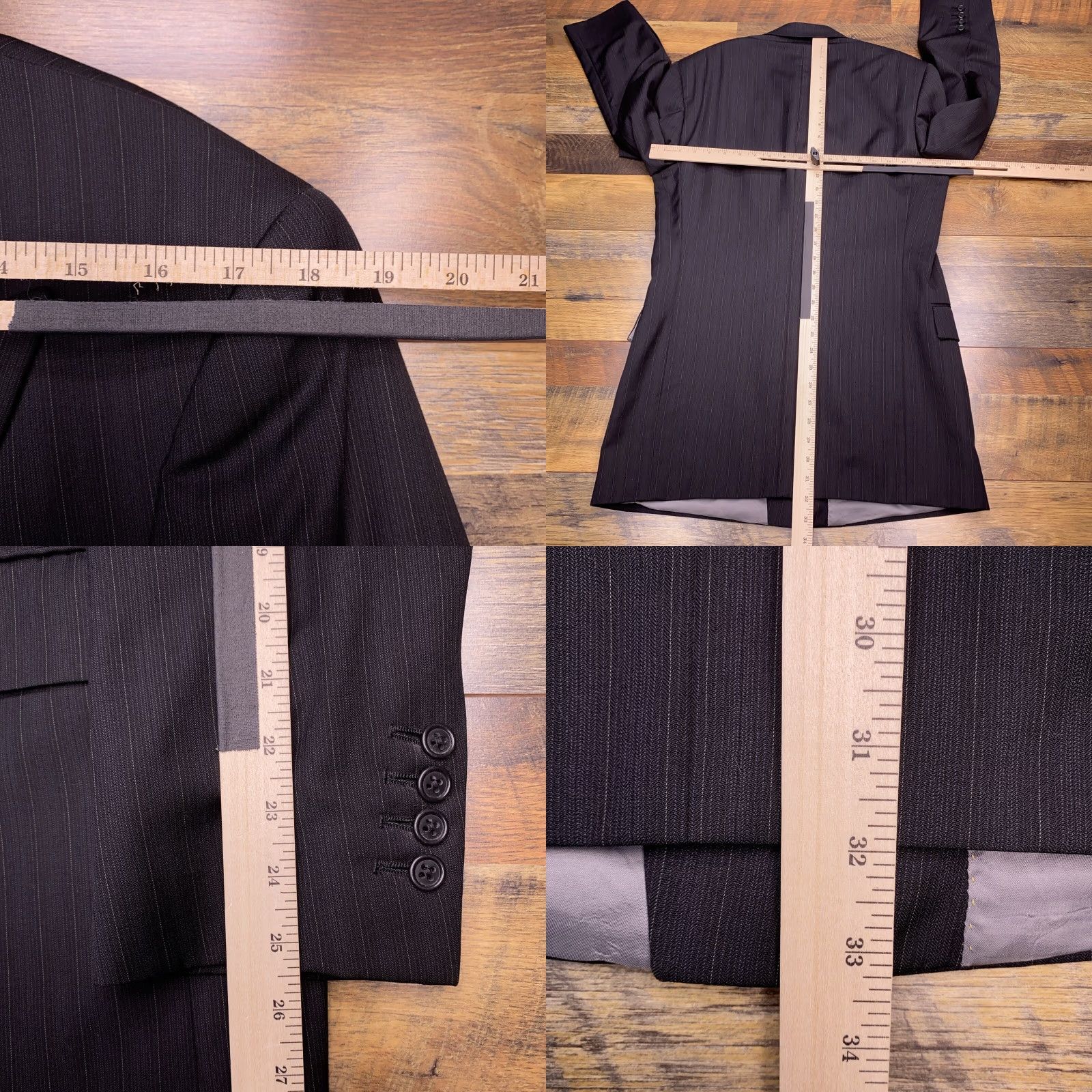 Hart Schaffner Marx VINTAGE Hart Schaffner Marx Double-Breasted Blazer 40R Black Striped Sport Coat Size 40R - 9 Thumbnail