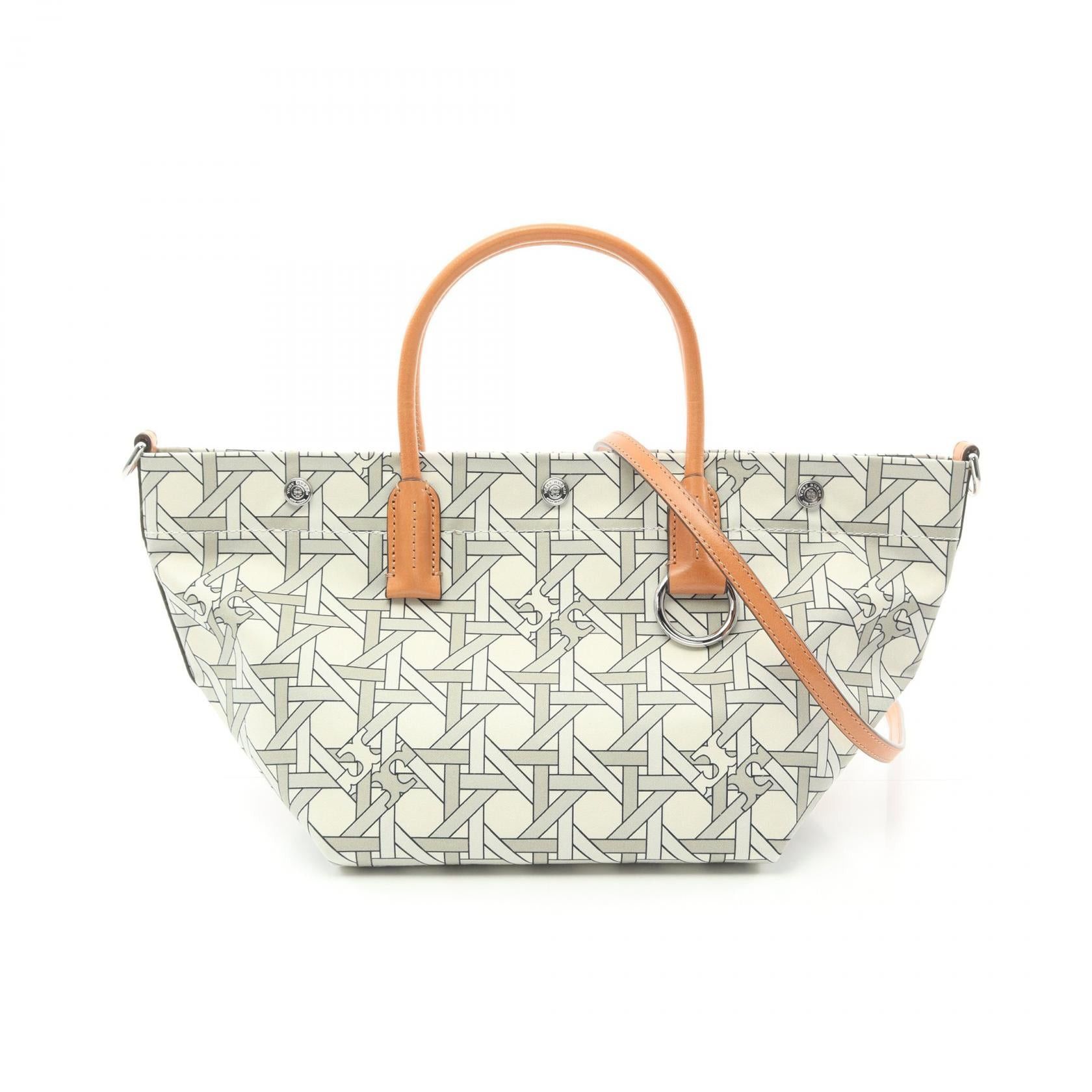 Tory Burch Tory Burch Basket Weave Handbag Tote Bag Canvas Leather Beige Brown Multicolor Size ONE SIZE - 1 Thumbnail