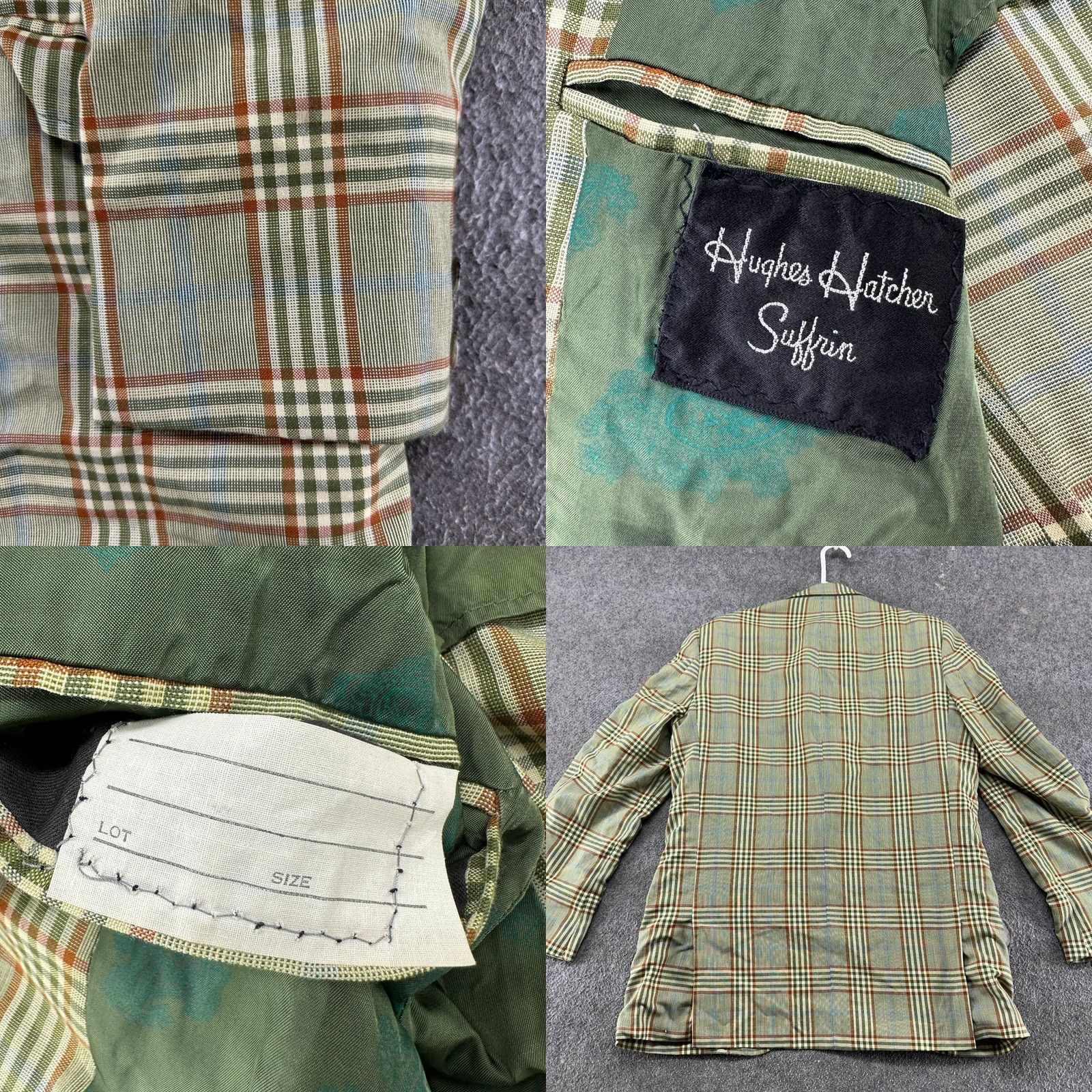 Vintage VINTAGE Hughes Hatcher Suffrin Blazer Mens 42 Green Wool Windowpane Tweed Plaid 60s Suit Jacket Size 42R - 8 Thumbnail