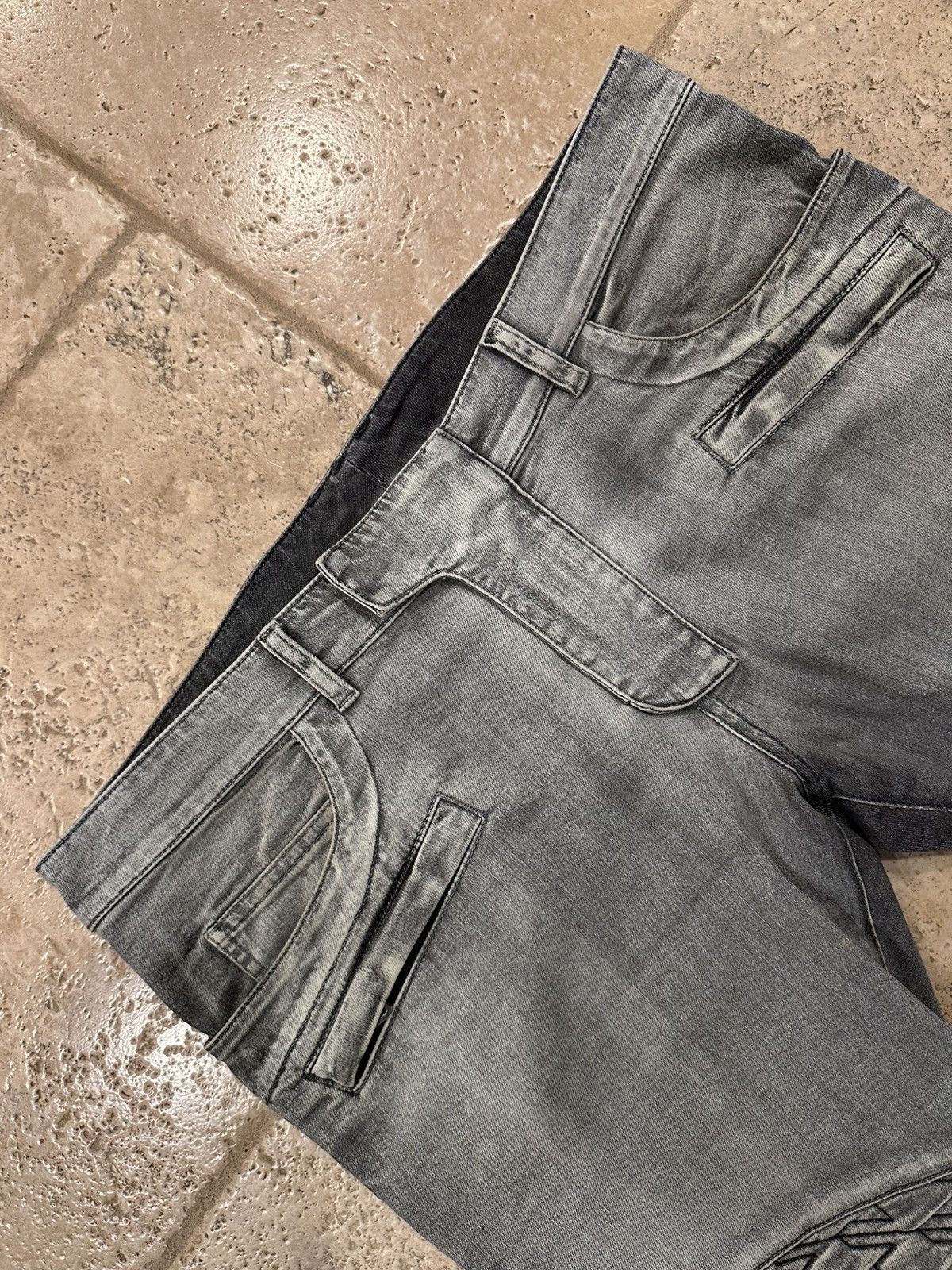 Balmain Balmain OG Grey Wash Houndstooth / Stars Biker Denim Jeans Size US 34 / EU 50 - 5 Thumbnail