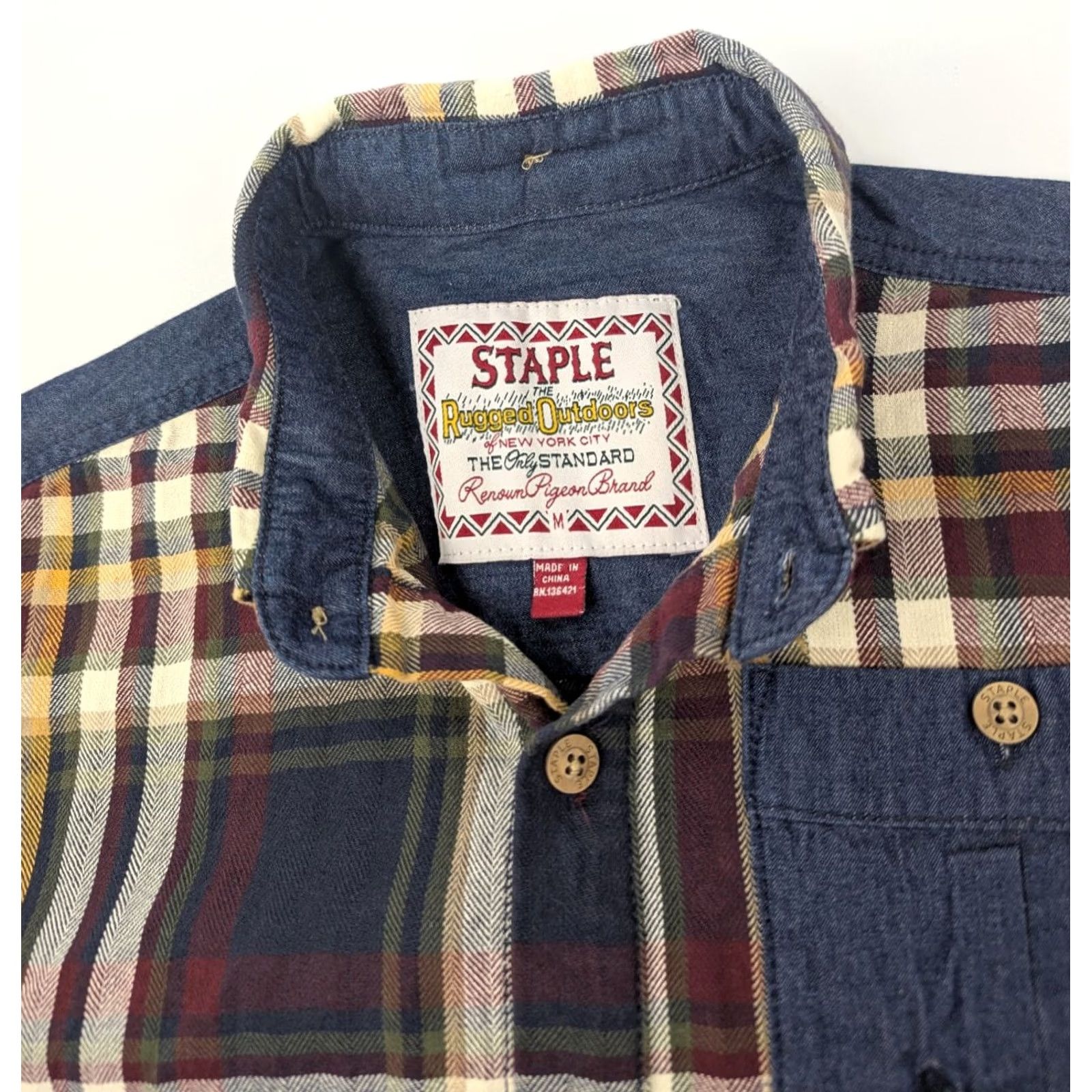Vintage Staple Rugged Outdoors Plaid Chambray Button Down Shirt Mens M Cotton Size US M / EU 48-50 / 2 - 7 Thumbnail