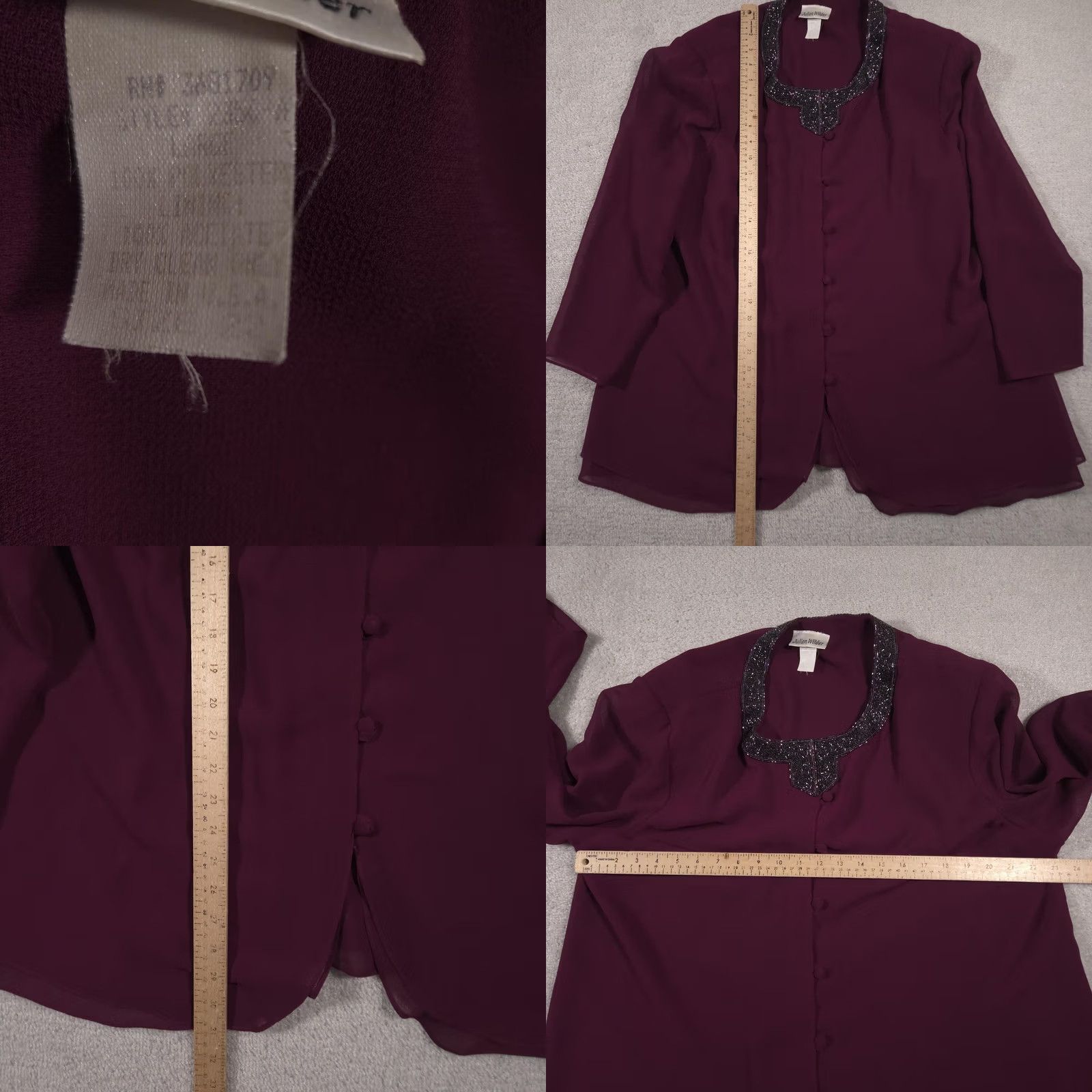 Vintage VINTAGE Julian Wilder Shirt Womens 22 Purple Beaded Collar Long Sleeve Button Up Elegant Blouse - Ladies Formal Party Cocktail Shirt Size 3XL / US 20-22 - 8 Thumbnail