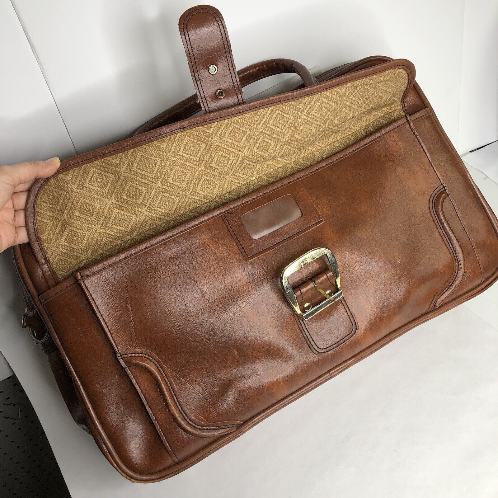 Sears Vtg Sears Briefcase Carry-on Brown Bag FauxLeather 21”x12.5” Size ONE SIZE - 10 Thumbnail