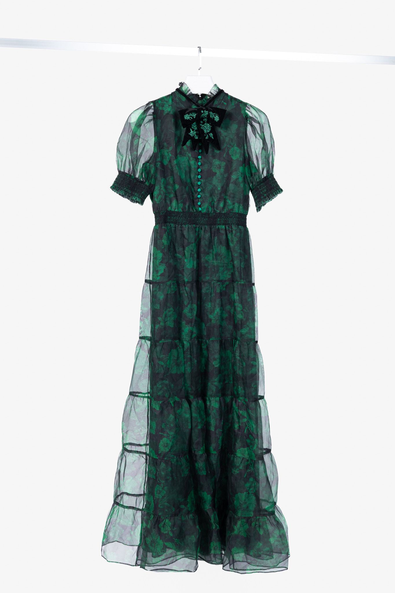 Alice + Olivia Alice + Olivia Coletta Dream Floral Emerald Silk Maxi Dress Size XS / US 0-2 / IT 36-38 - 1 Thumbnail