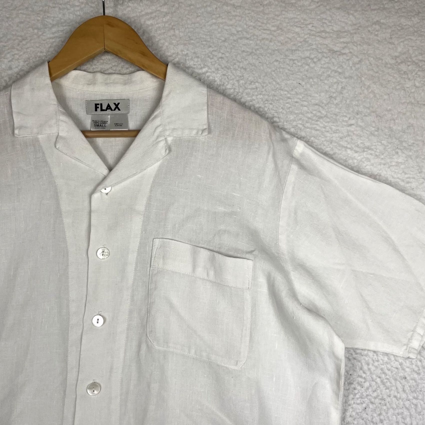 FLAX Vintage FLAX Linen Shirt Mens Small White Camp Collar Short Sleeve Button Size US S / EU 44-46 / 1 - 2 Thumbnail