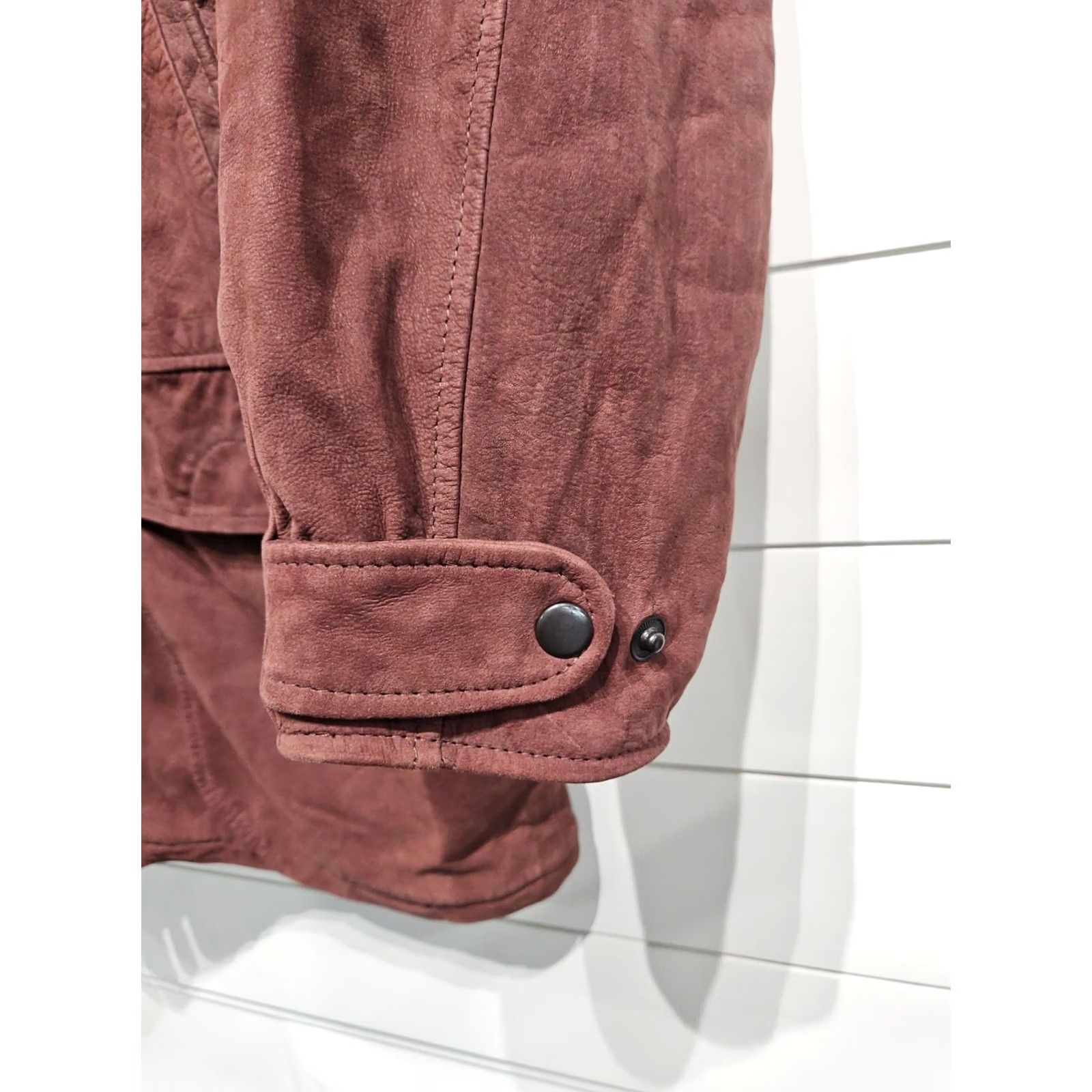 Vintage VINTAGE CONTEXT Leather Barn Coat Jacket Mens Long Overcoat Large Red/Purple - 33" Long, 22" Shoulder, 23" Pit to Pit Size US L / EU 52-54 / 3 - 5 Thumbnail