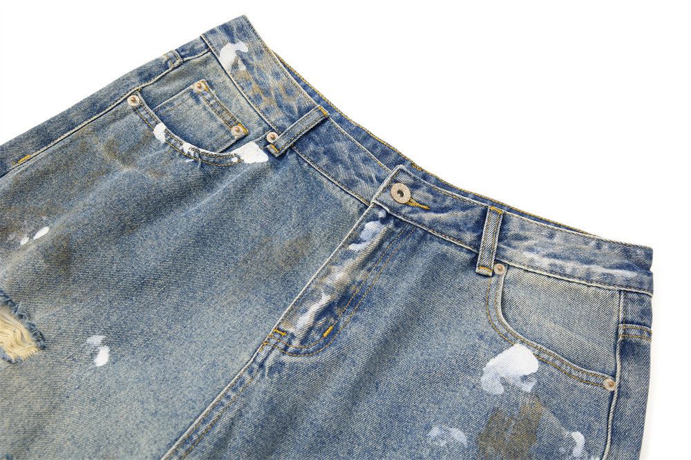 Japanese Brand × Jean Men's ink-splashed washed loose ripped dirty wide-leg jeans Size US 32 / EU 48 - 3 Thumbnail