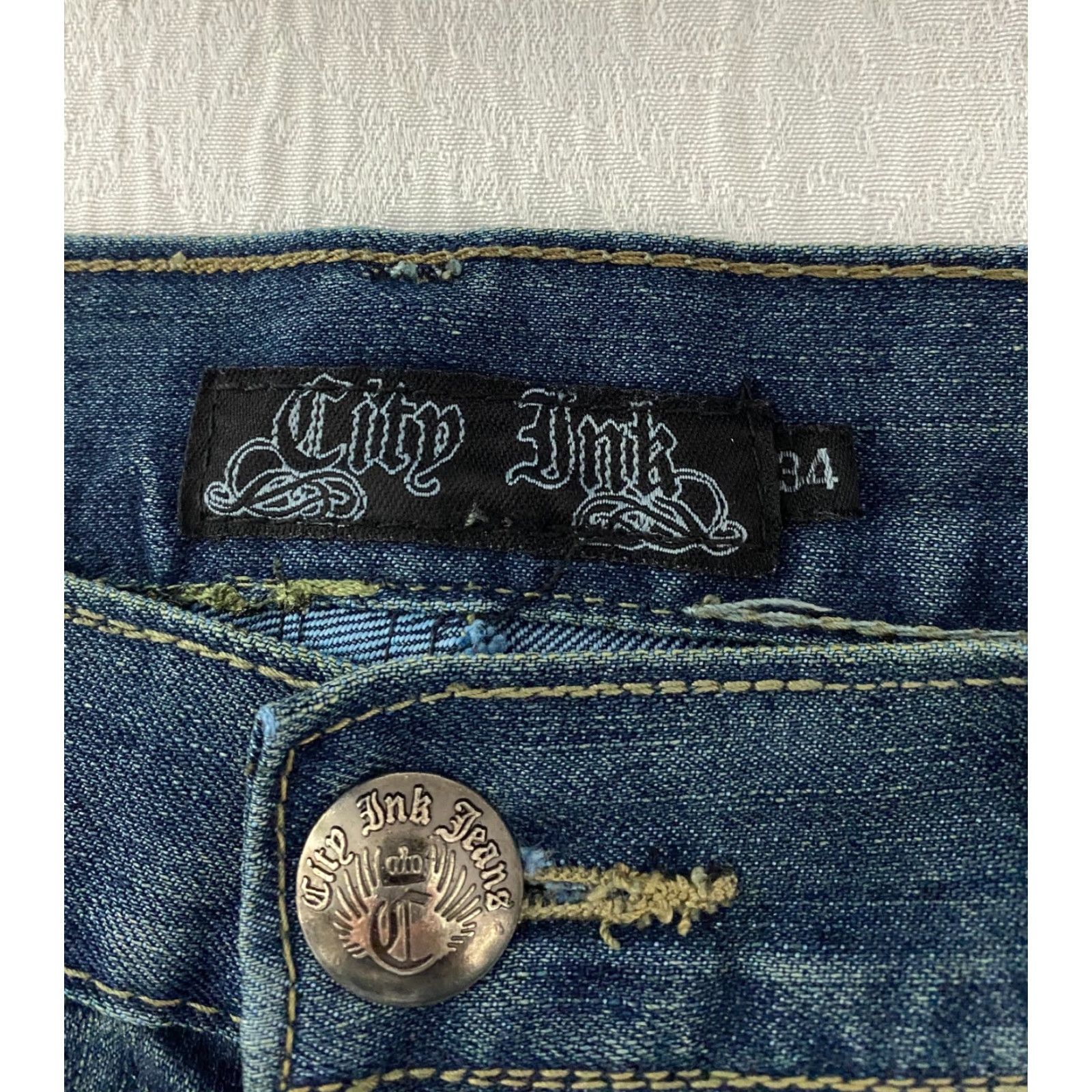 Vintage City Ink Jeans Men's Size 34 Blue Whiskers Flap Embroidered Pockets Size US 34 / EU 50 - 5 Thumbnail