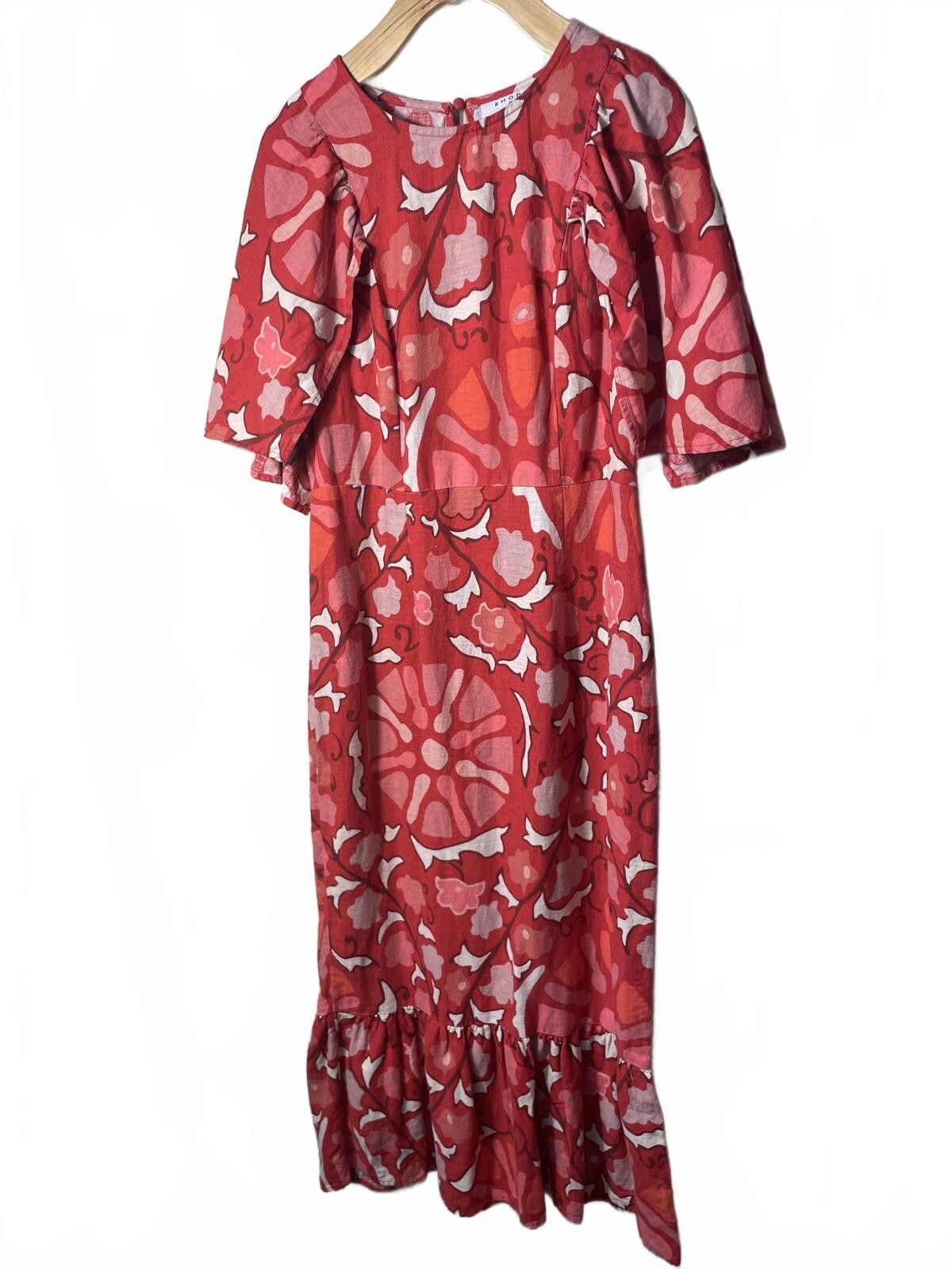 Roberto Cavalli Rhode Women's Zinnia Floral Bell Sleeve Linen Dress Sz 6 EUC Size M / US 6-8 / IT 42-44 - 6 Thumbnail