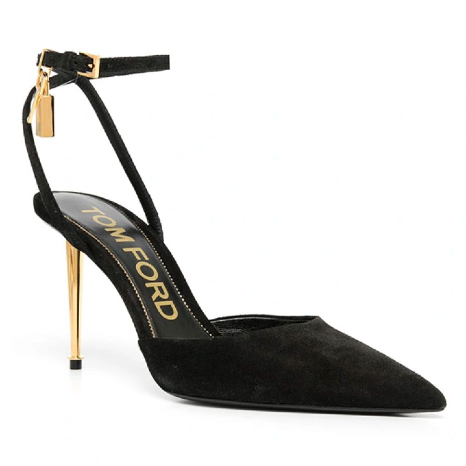 Tom Ford Padlock 85mm Black Ankle Strap Pointed Toe Heel 37