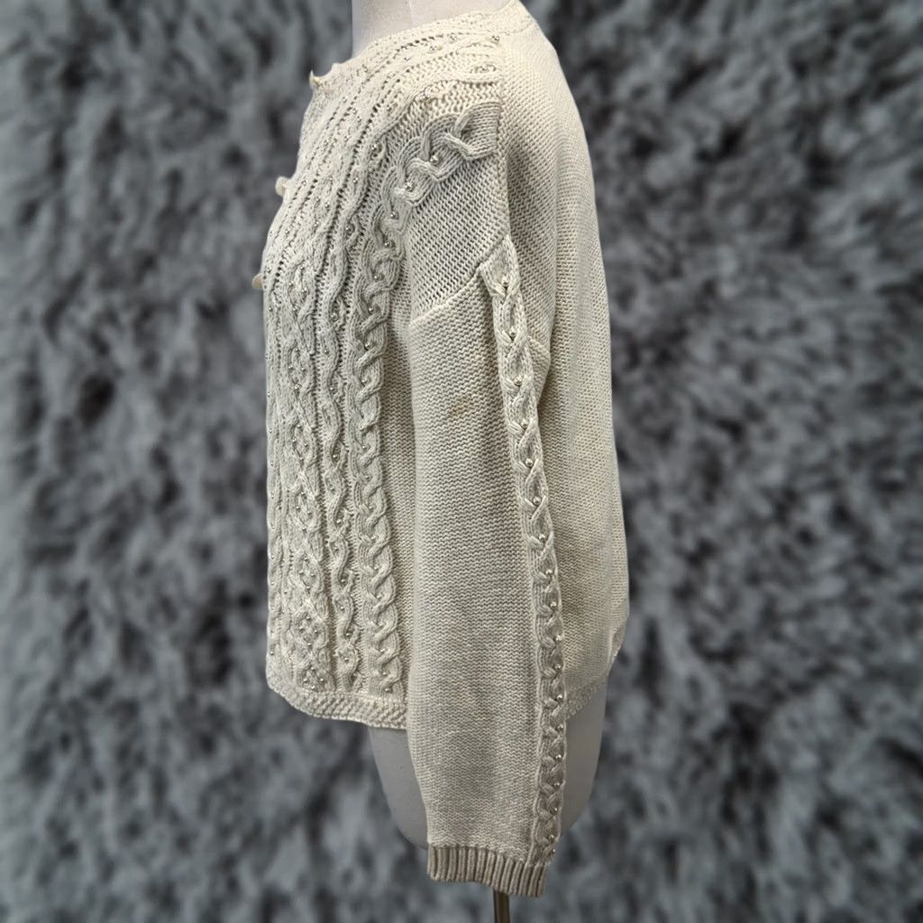 Vintage VINTAGE Rosanna Sweater Cardigan Women’s L Ivory Faux Pearls Cottage Core Cableknit Vtg Size L / US 10 / IT 46 - 1 Thumbnail
