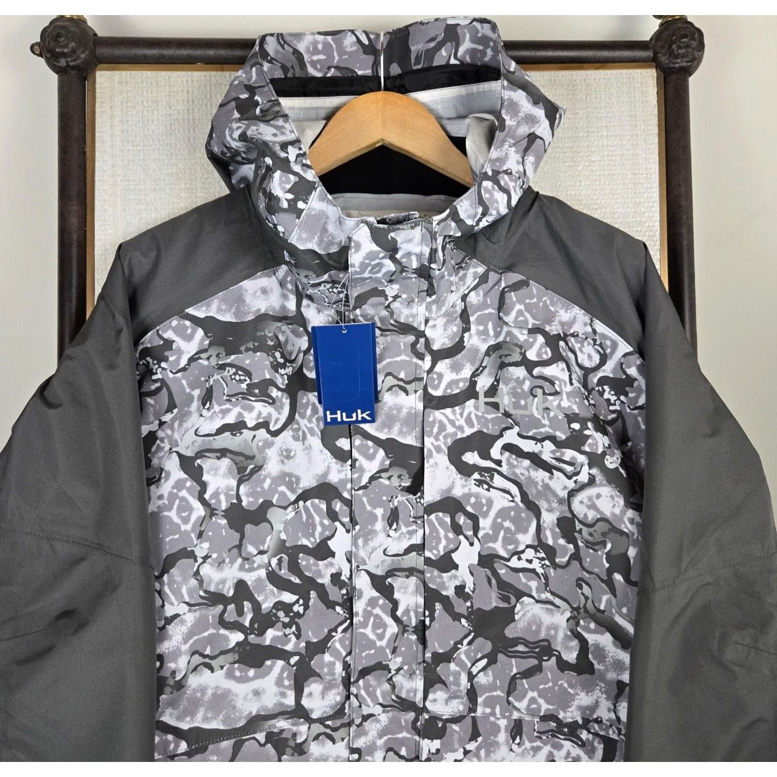 Vintage HUK Fishing Jacket Mens Sz 2XL New Smoke Camo Hooded Wind/Waterproof Shell 40 Size US XXL / EU 58 / 5 - 3 Thumbnail