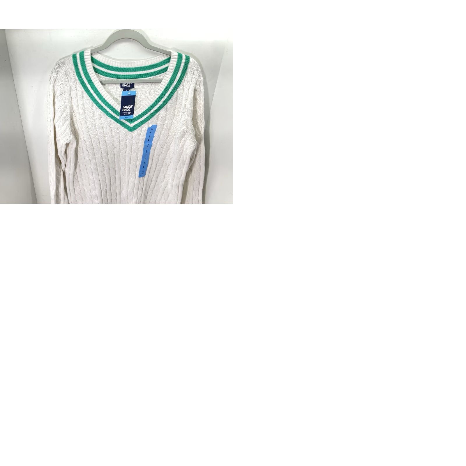 Lands' End Lands' End V Neck Cable Sweater Women Large White Long Sleeve Pullover Cotton NWT Size L / US 10 / IT 46 - 9 Thumbnail