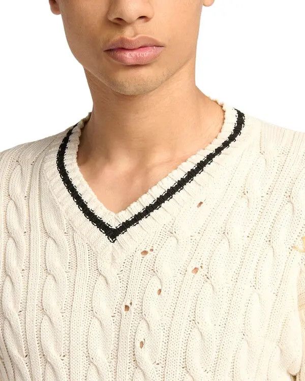 Marni o1f1d3z0326 Cable Knit V-Neck Sweater in Ivory Size US L / EU 52-54 / 3 - 4 Thumbnail