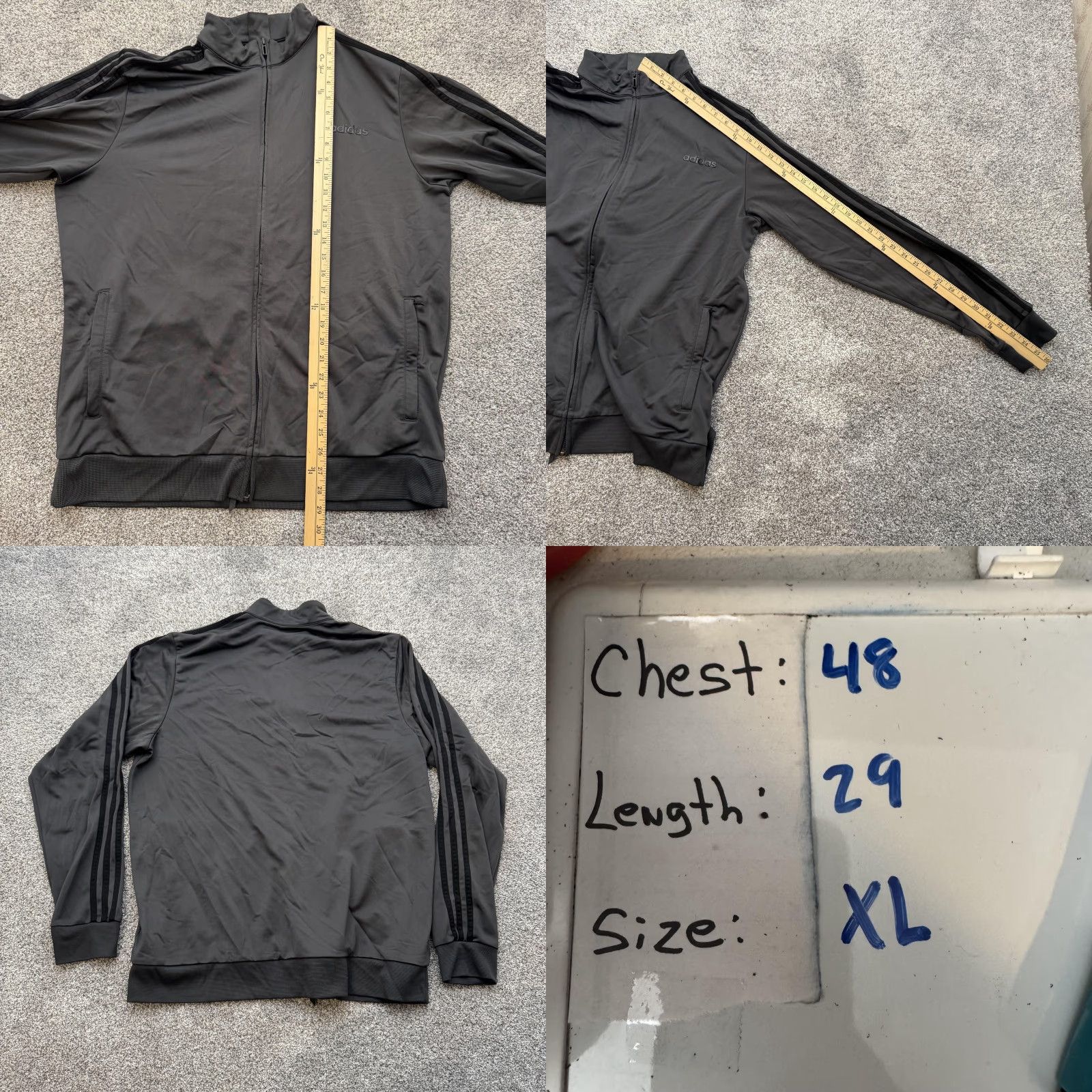 Adidas Adidas Track Jacket Mens XL Gray Full Zip Three Stripe Pockets DU0448 2019 Size US XL / EU 56 / 4 - 9 Thumbnail