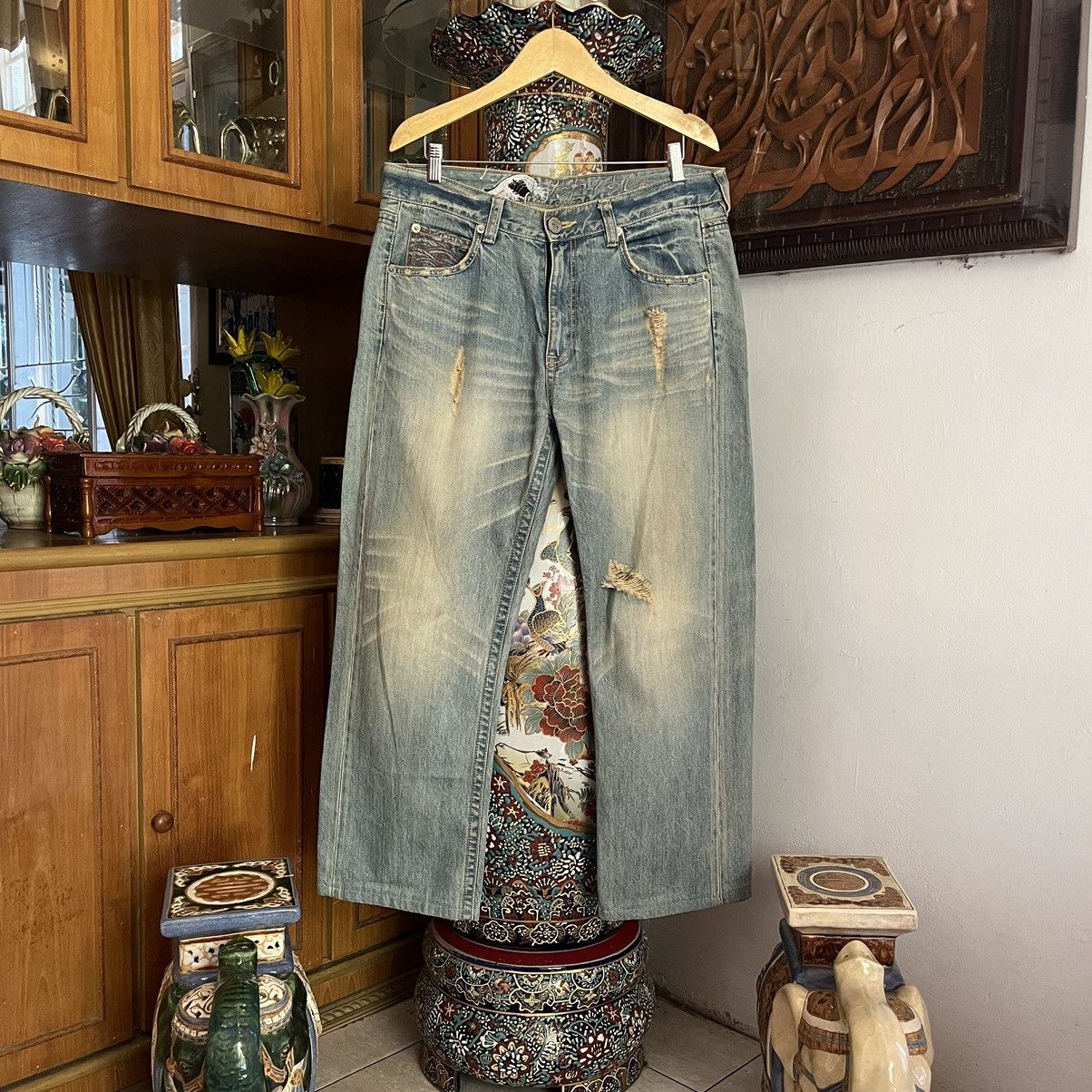 If Six Was Nine Vintage Osaka Bigtrain Embroidered Wave Jeans Size US 36 / EU 52 - 6 Thumbnail