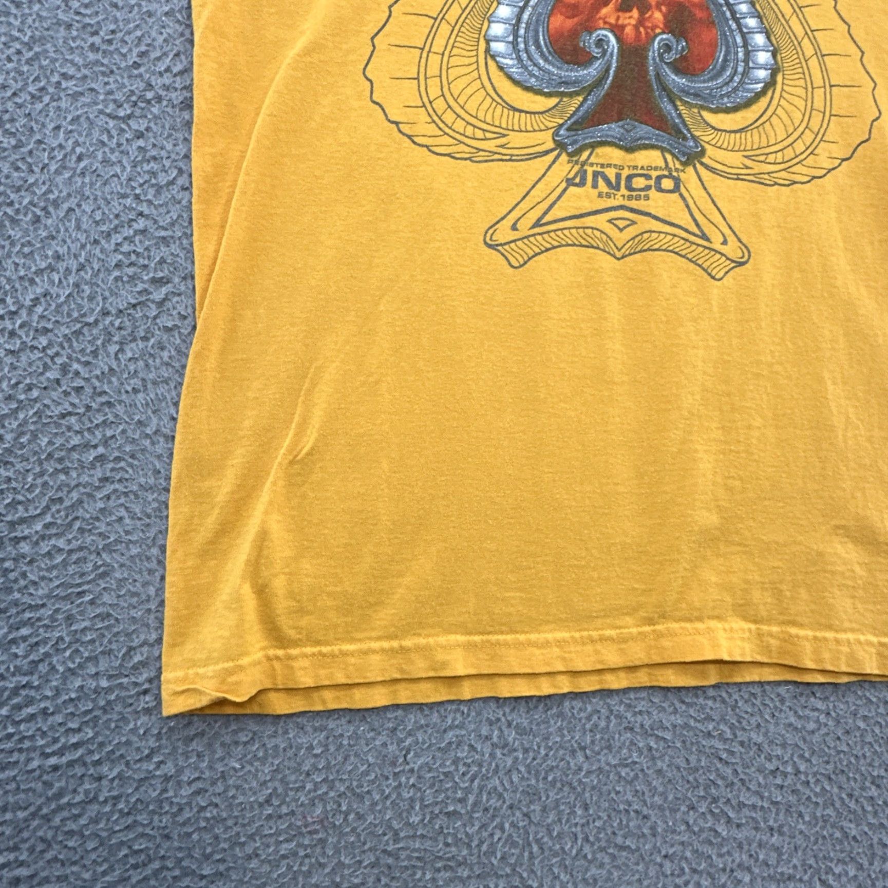 Vintage Vintage USA JNCO Shirt Men's Large Yellow Short Sleeve Spade Snakes Skull Double sided Size US 33 - 5 Thumbnail