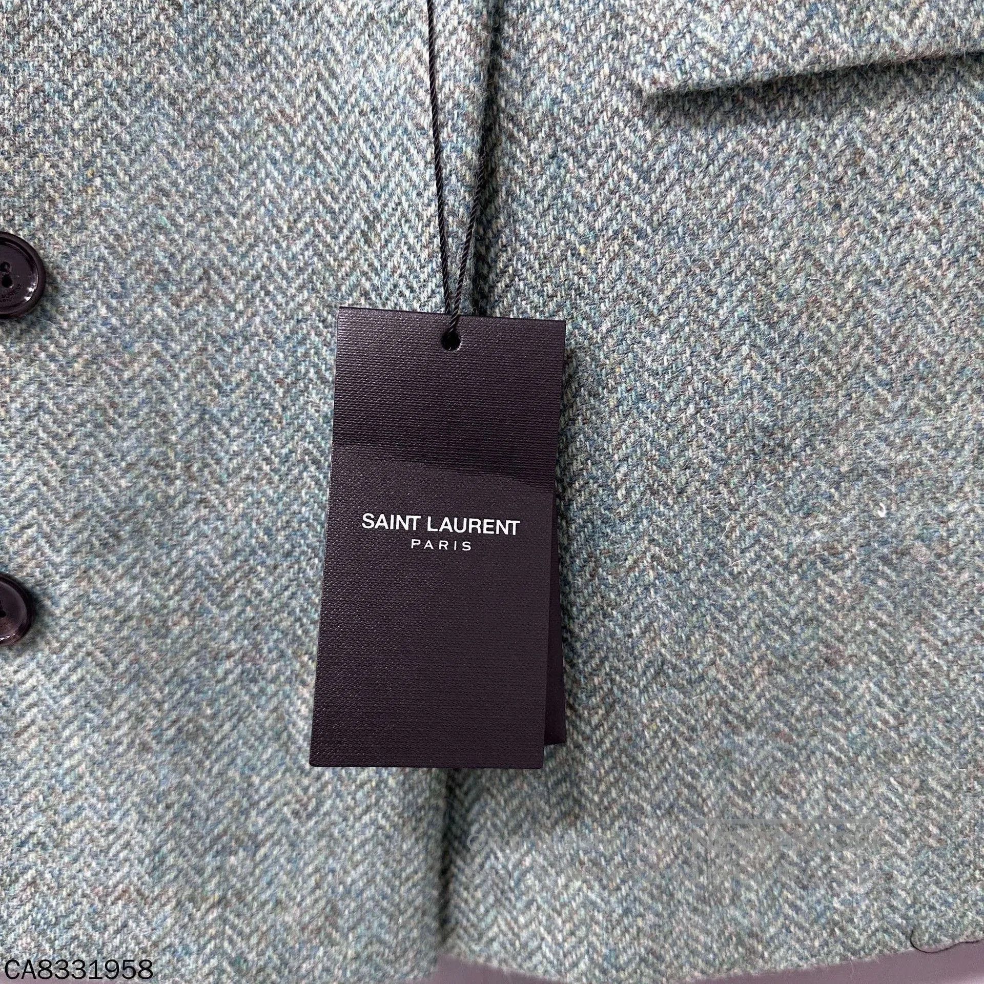 Saint Laurent Paris Saint Laurent Light Green Herringbone Blazer. Size XS / US 0-2 / IT 36-38 - 7 Thumbnail