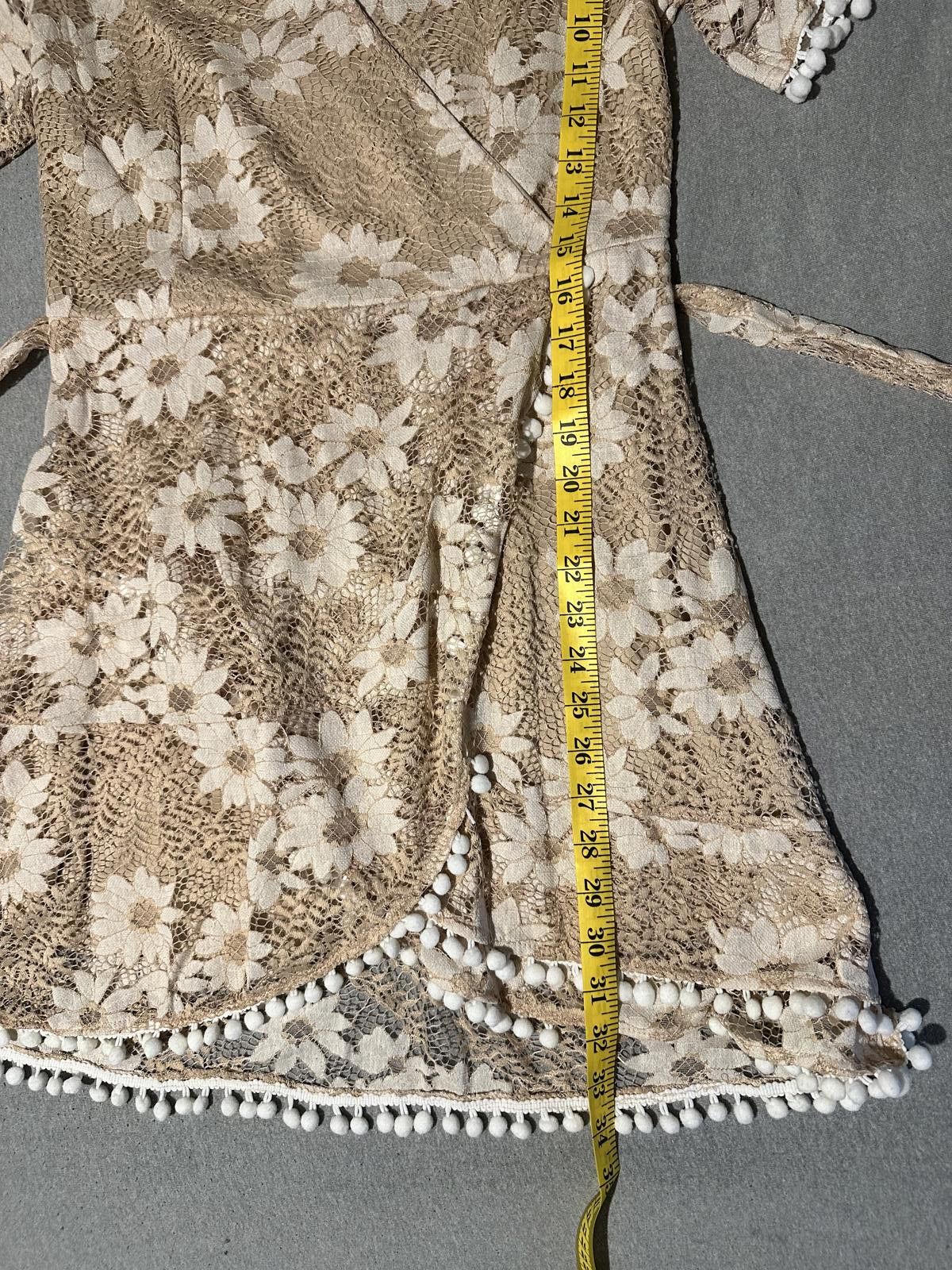 Shein SHEIN Floral Lace Wrap Dress with Pom-Pom Trim Sz L Size L / US 10 / IT 46 - 9 Thumbnail