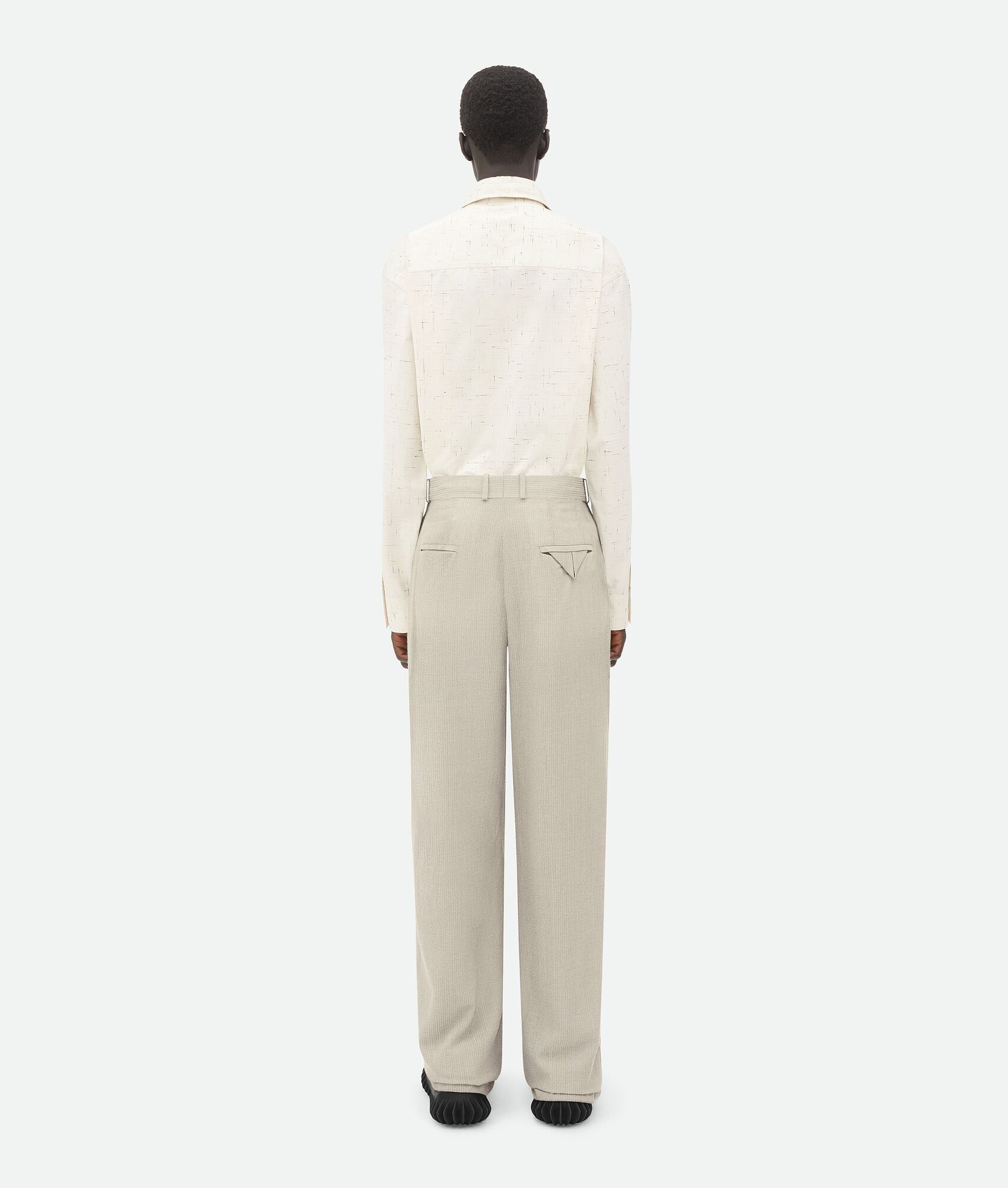 Bottega Veneta o1w1db10825 Wool Silk Mouline Trousers Bone/Black Melange Size US 34 / EU 50 - 3 Thumbnail