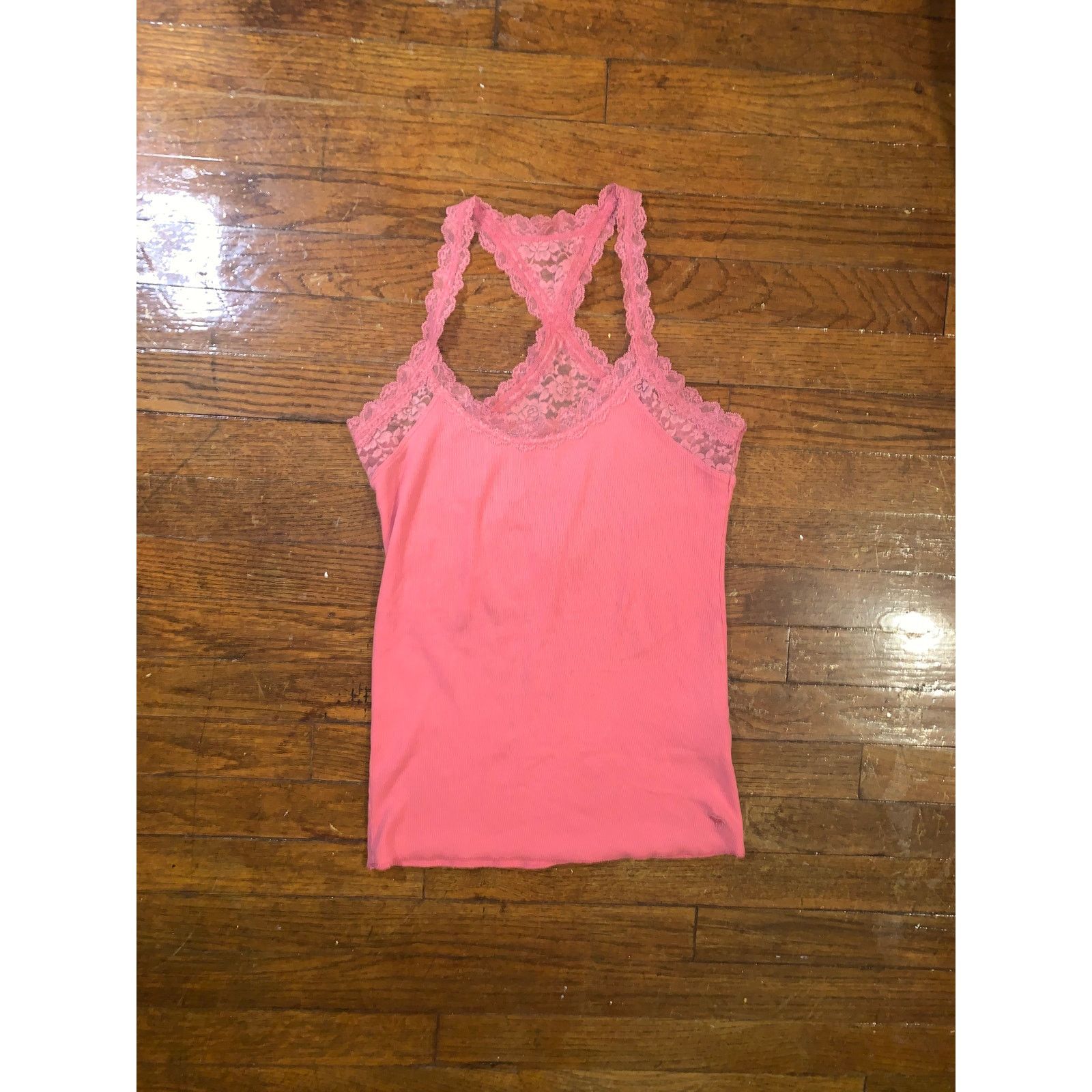 Abercrombie & Fitch Abercrombie & Fitch Pink Lace Trim Tank Top Large Y2K Cami Size L / US 10 / IT 46 - 2 Thumbnail