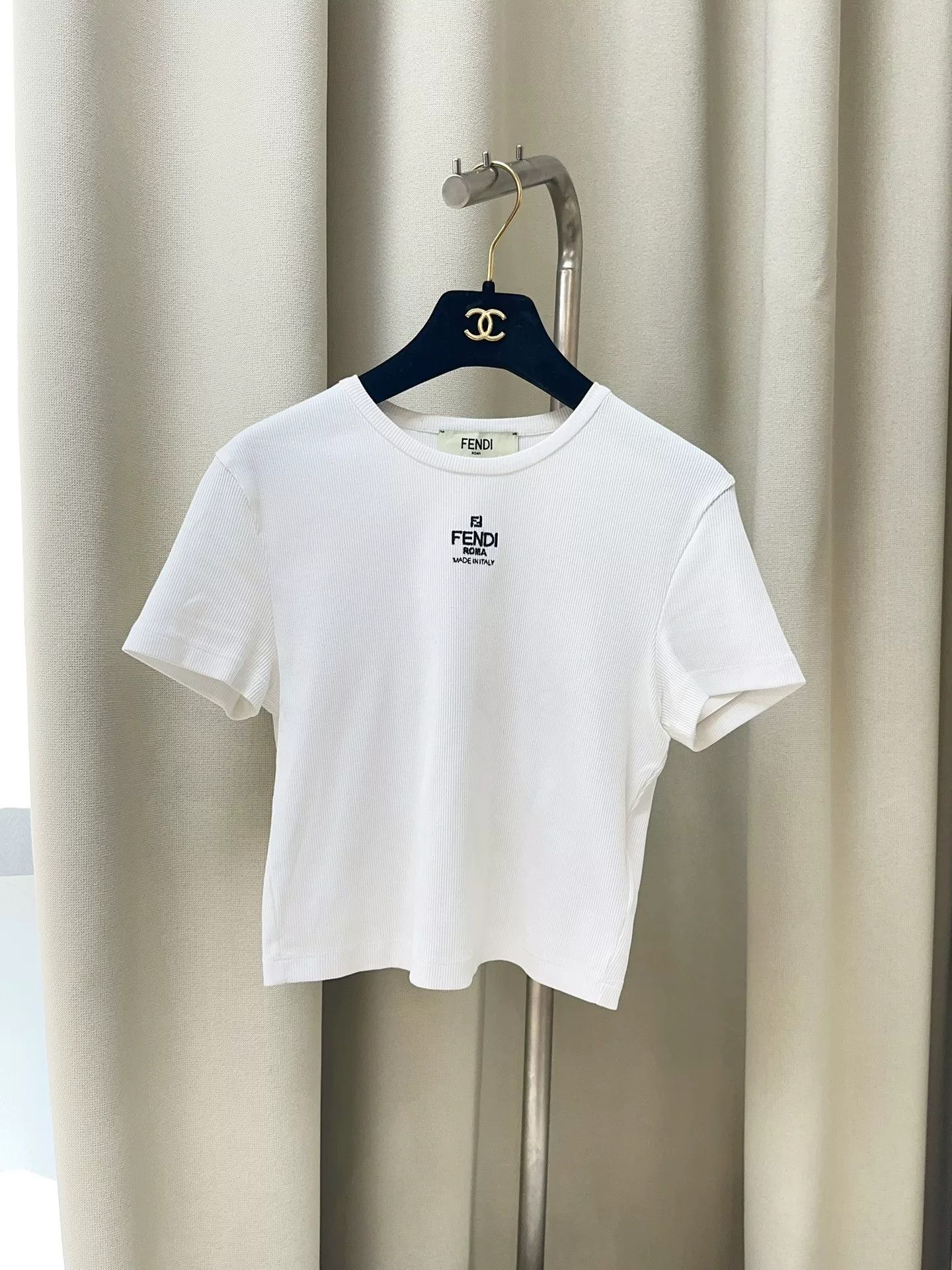 Fendi White Short Sleeve Knit Top