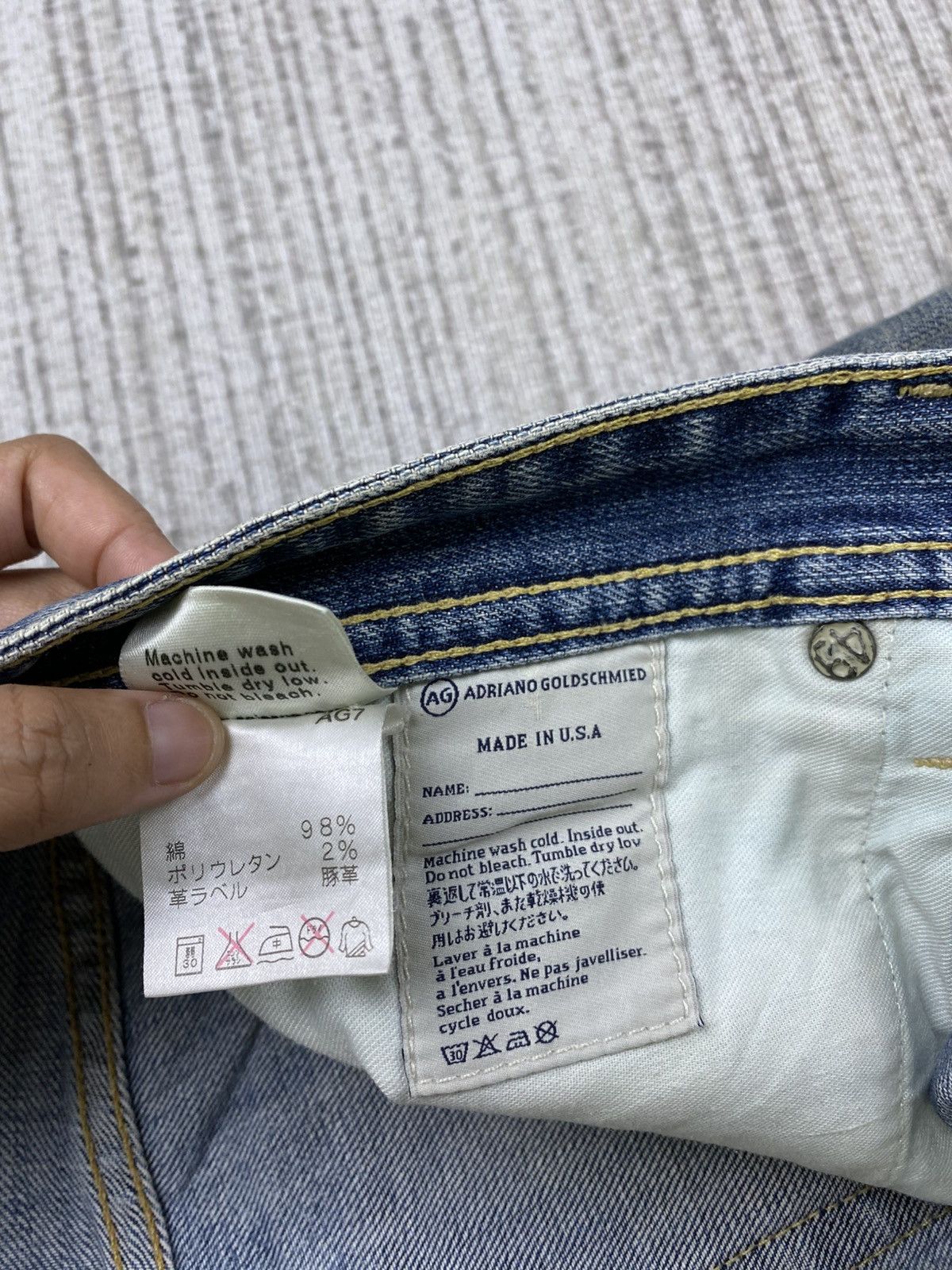 AG Adriano Goldschmied × Le Grande Bleu (L.G.B.) × Vintage Vtg AG Adriano Goldschmied Slim Straight Distressed Pants Size US 32 / EU 48 - 14 Thumbnail