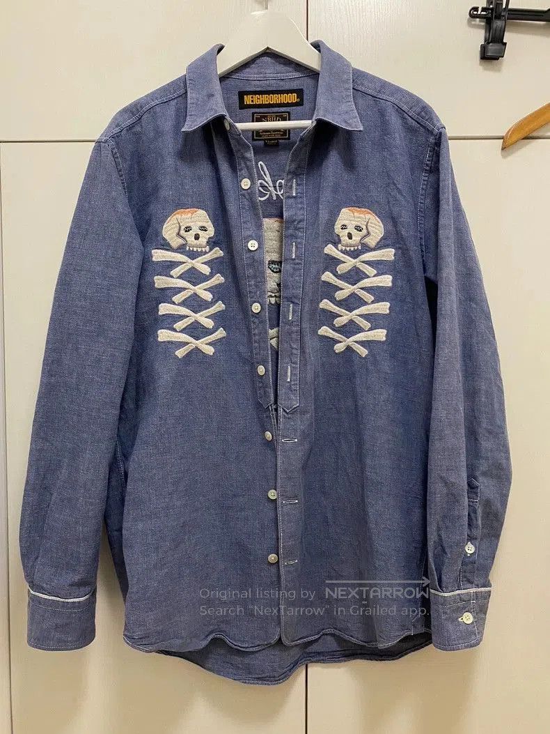 Neighborhood NEIGHBORHOOD Chambray Skull Embroidered LS Shirt. Size US XL / EU 56 / 4 - 1 Thumbnail