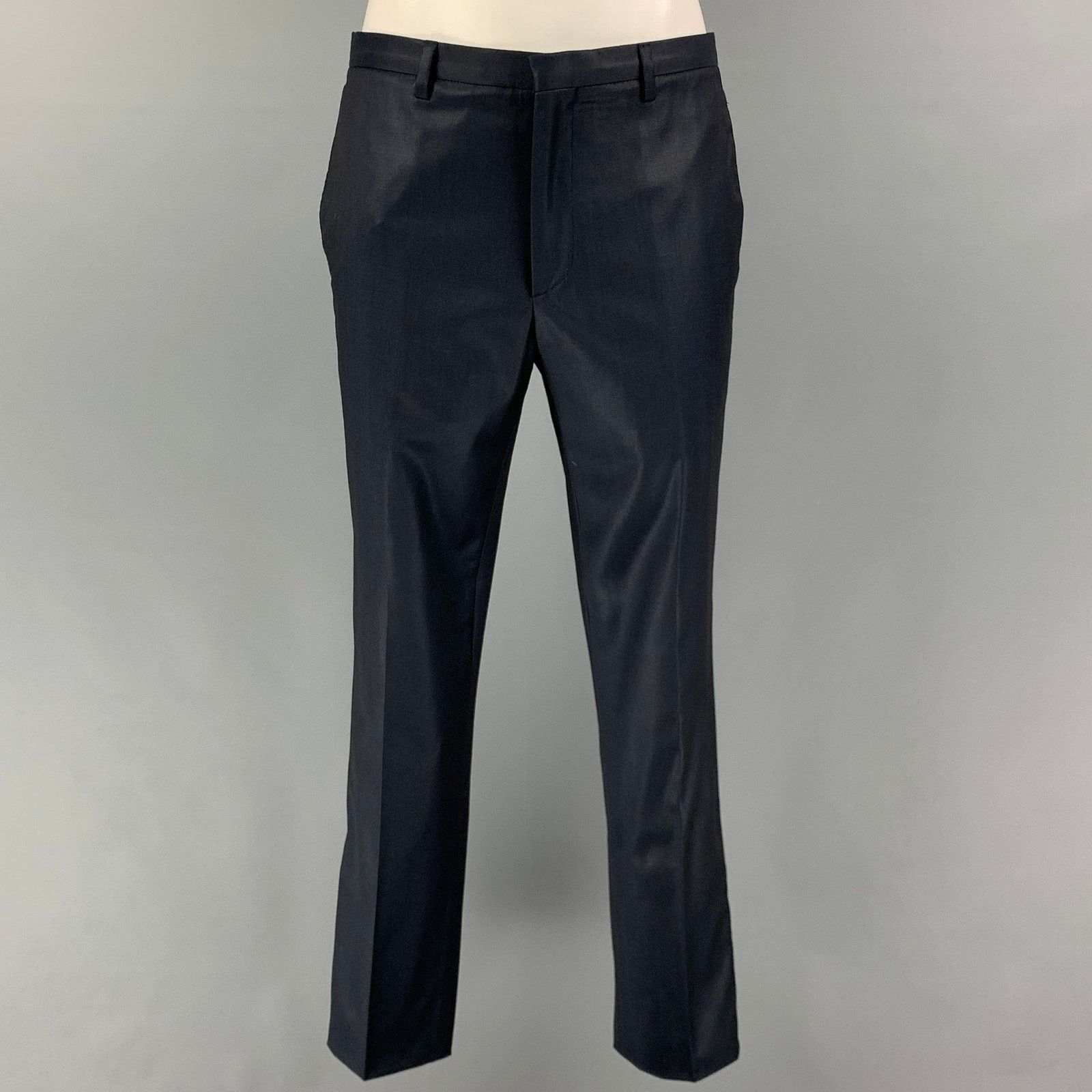 Calvin Klein Size 34 Navy Black Wool Peak Lapel Tuxedo Suit Size 34R - 5 Thumbnail