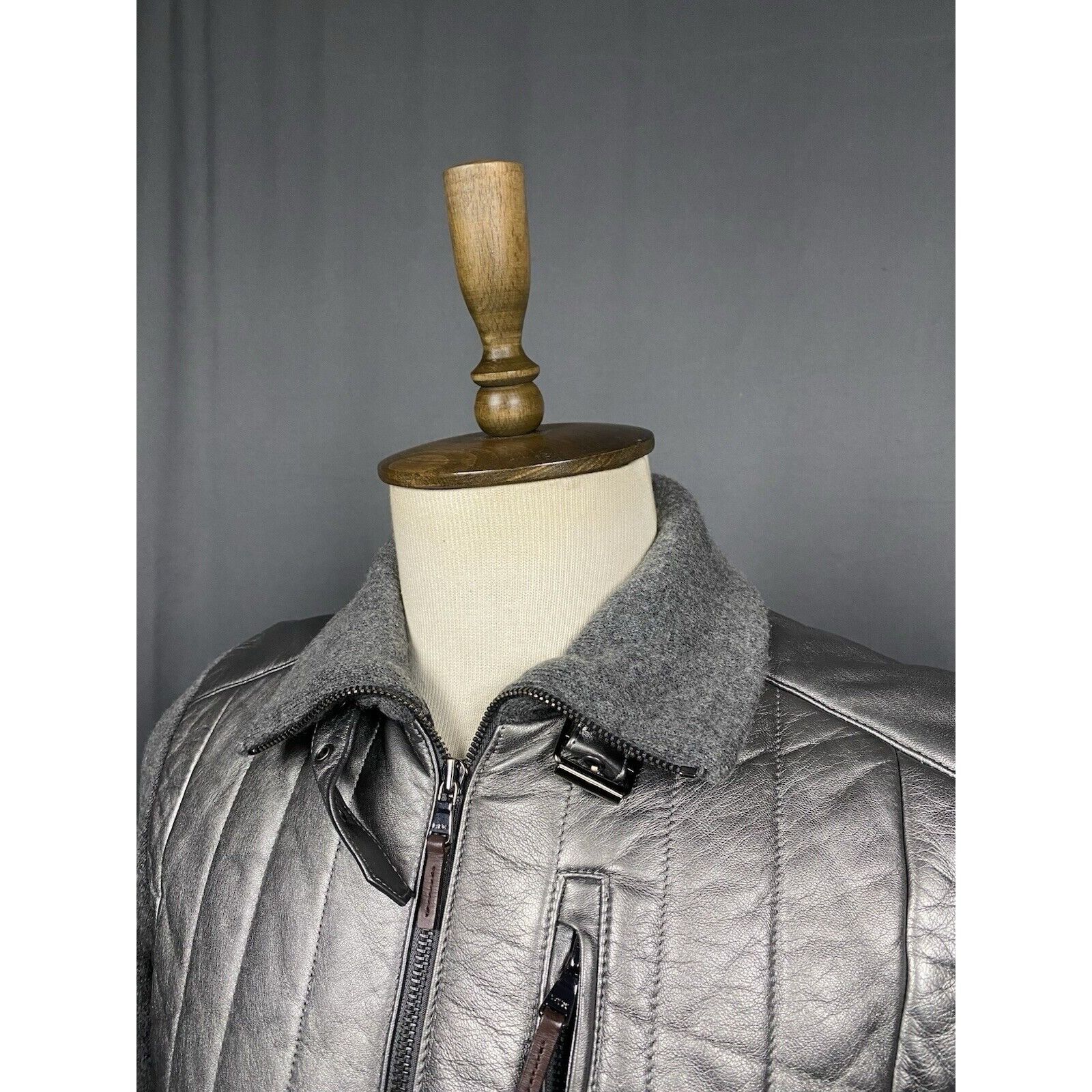 Ralph Lauren Ralph Lauren Men's Mettalic Gray Quilted Leather Wool Jacket Size US S / EU 44-46 / 1 - 5 Thumbnail